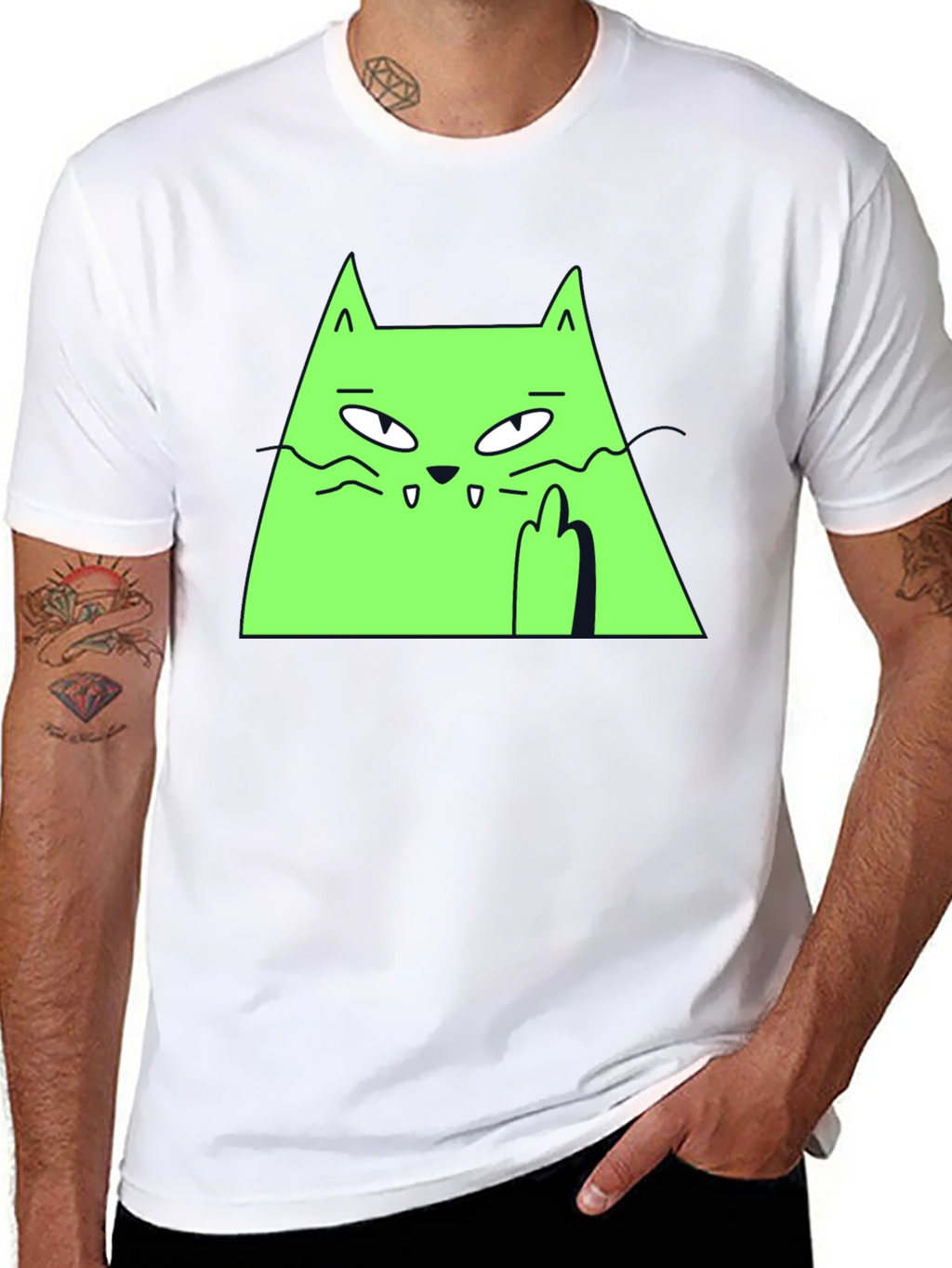 Green Cat Graphic Tee - Black T-Shirt
