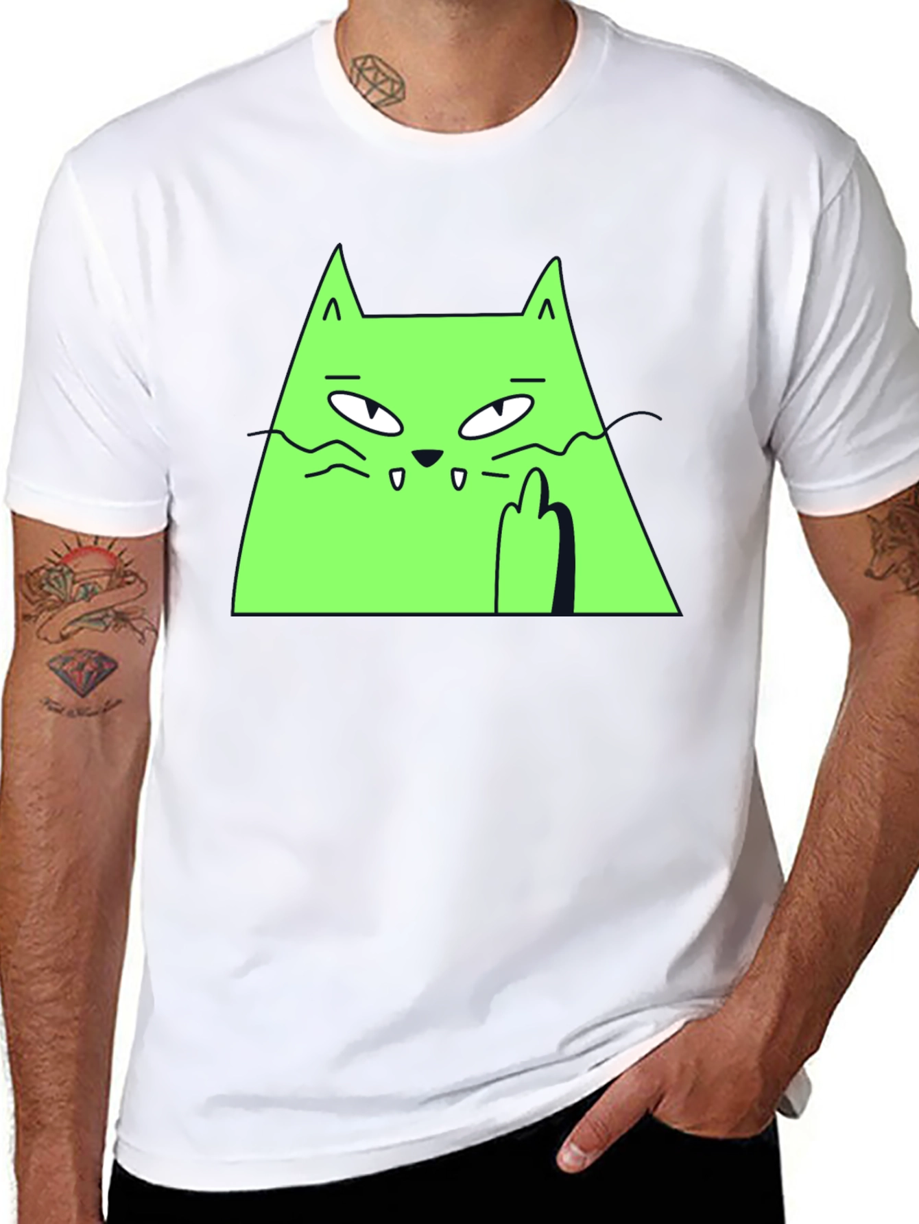 Green Cat Graphic Tee - Black T-Shirt