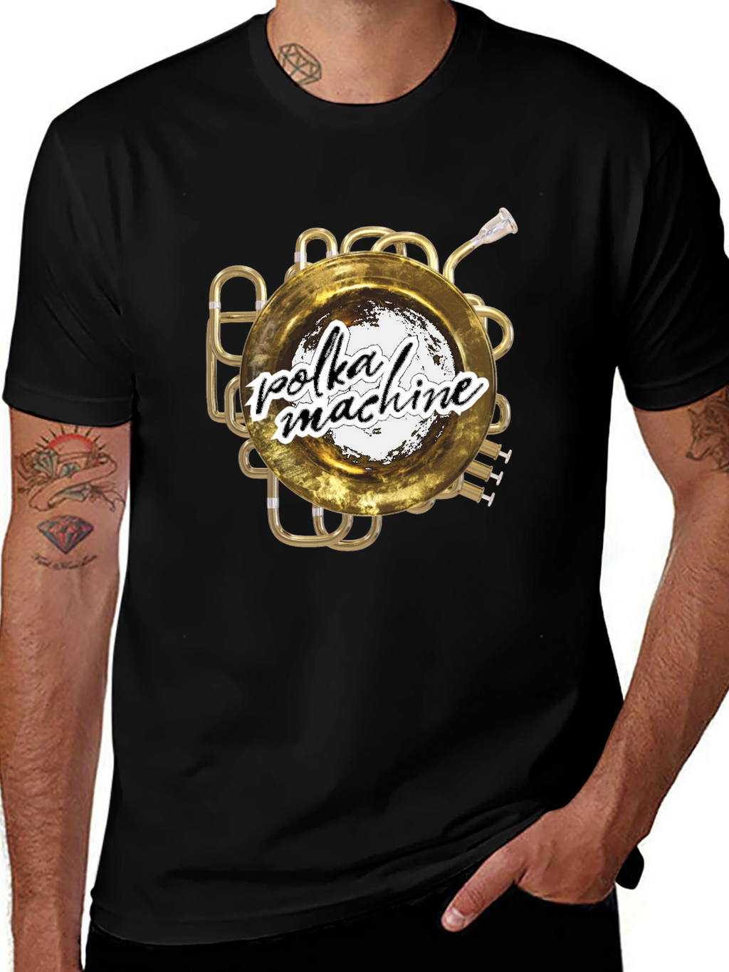 Polka Machine T-Shirt: Unique Brass Instrument Graphic Tee