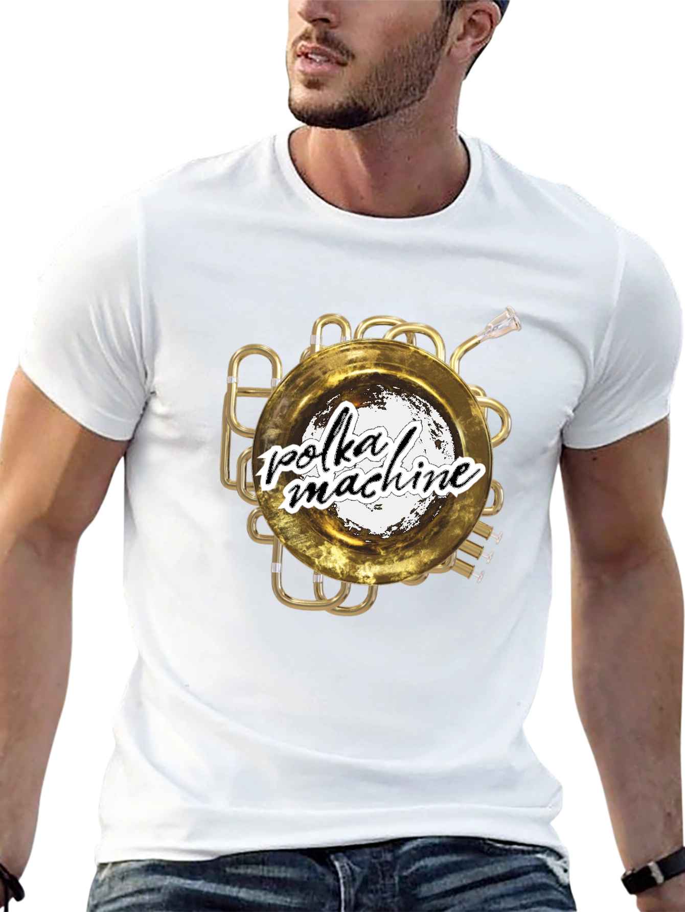 Polka Machine T-Shirt: Unique Brass Instrument Graphic Tee