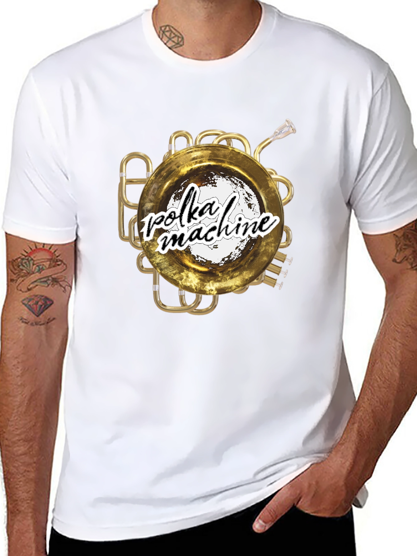 Polka Machine T-Shirt: Unique Brass Instrument Graphic Tee