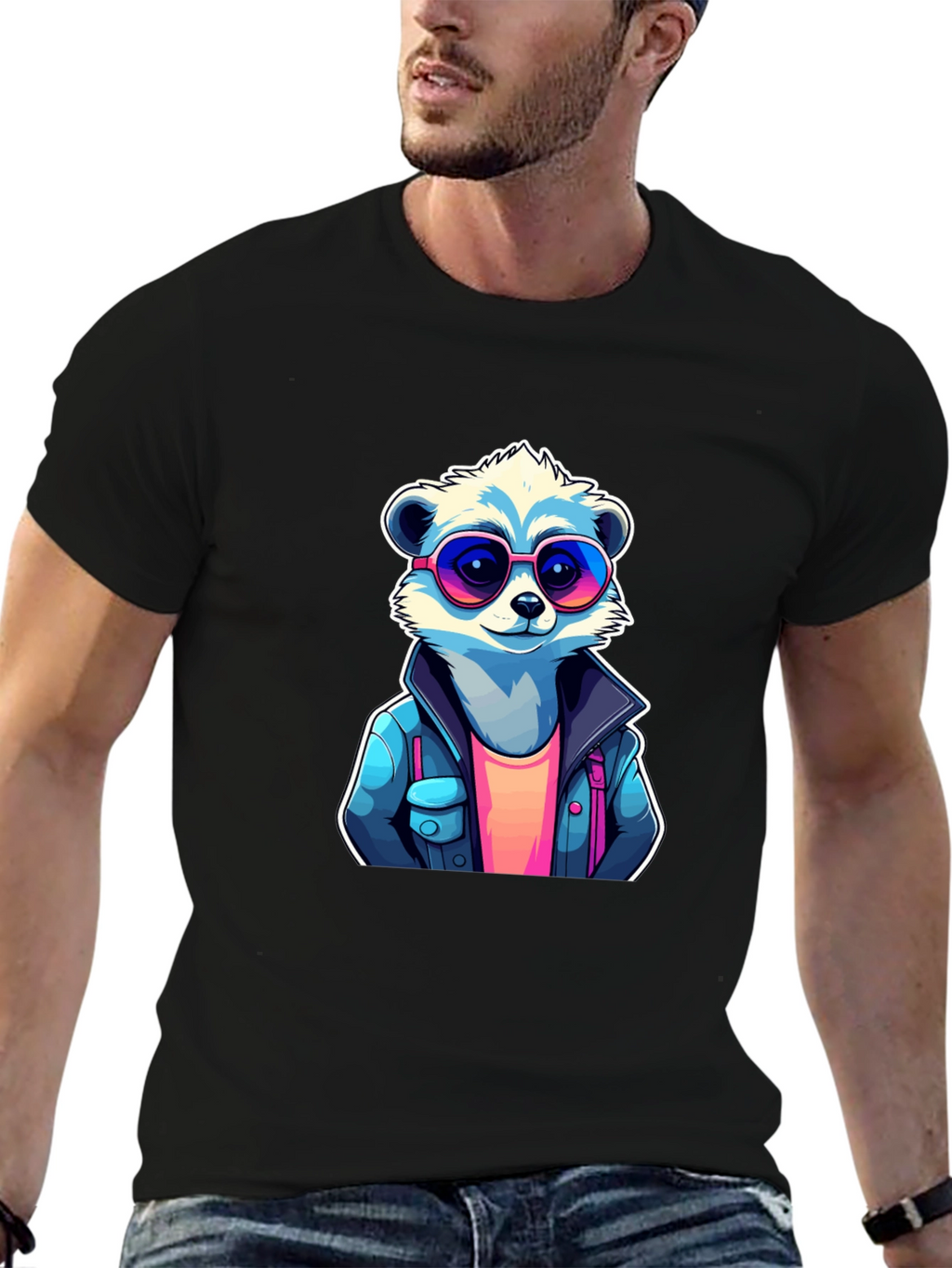 Cool Raccoon Graphic Tee - Black Cotton T-Shirt