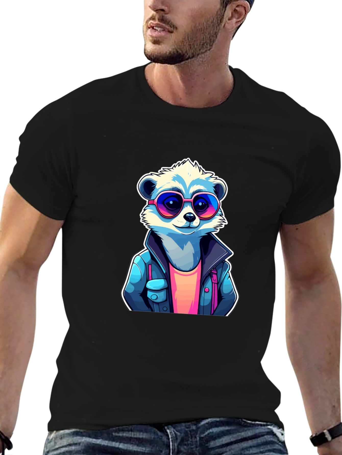 Cool Raccoon Graphic Tee - Black Cotton T-Shirt