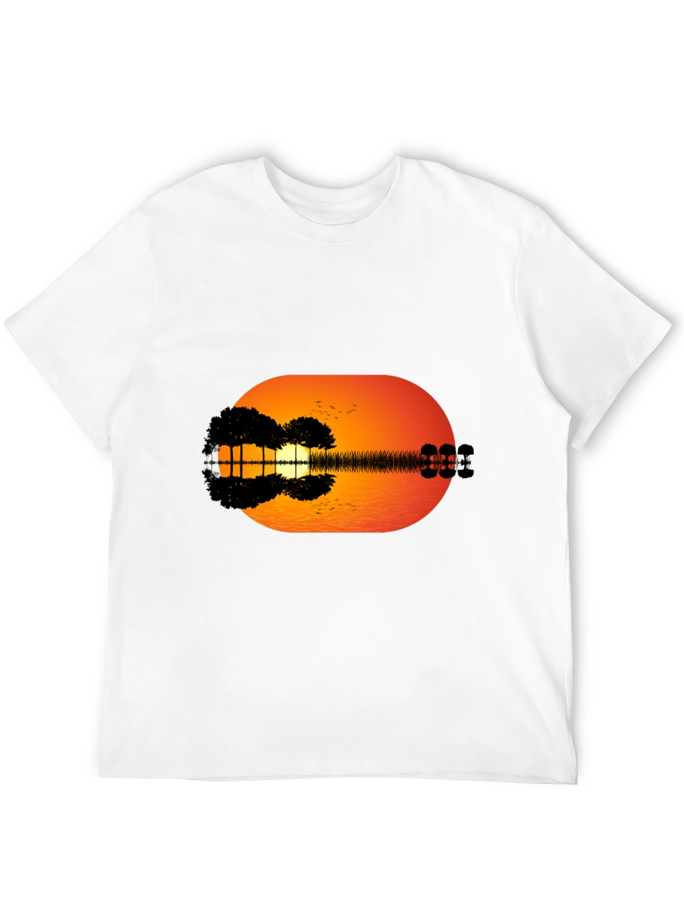 Sunset Guitar Graphic Tee - Black Casual T-Shirt