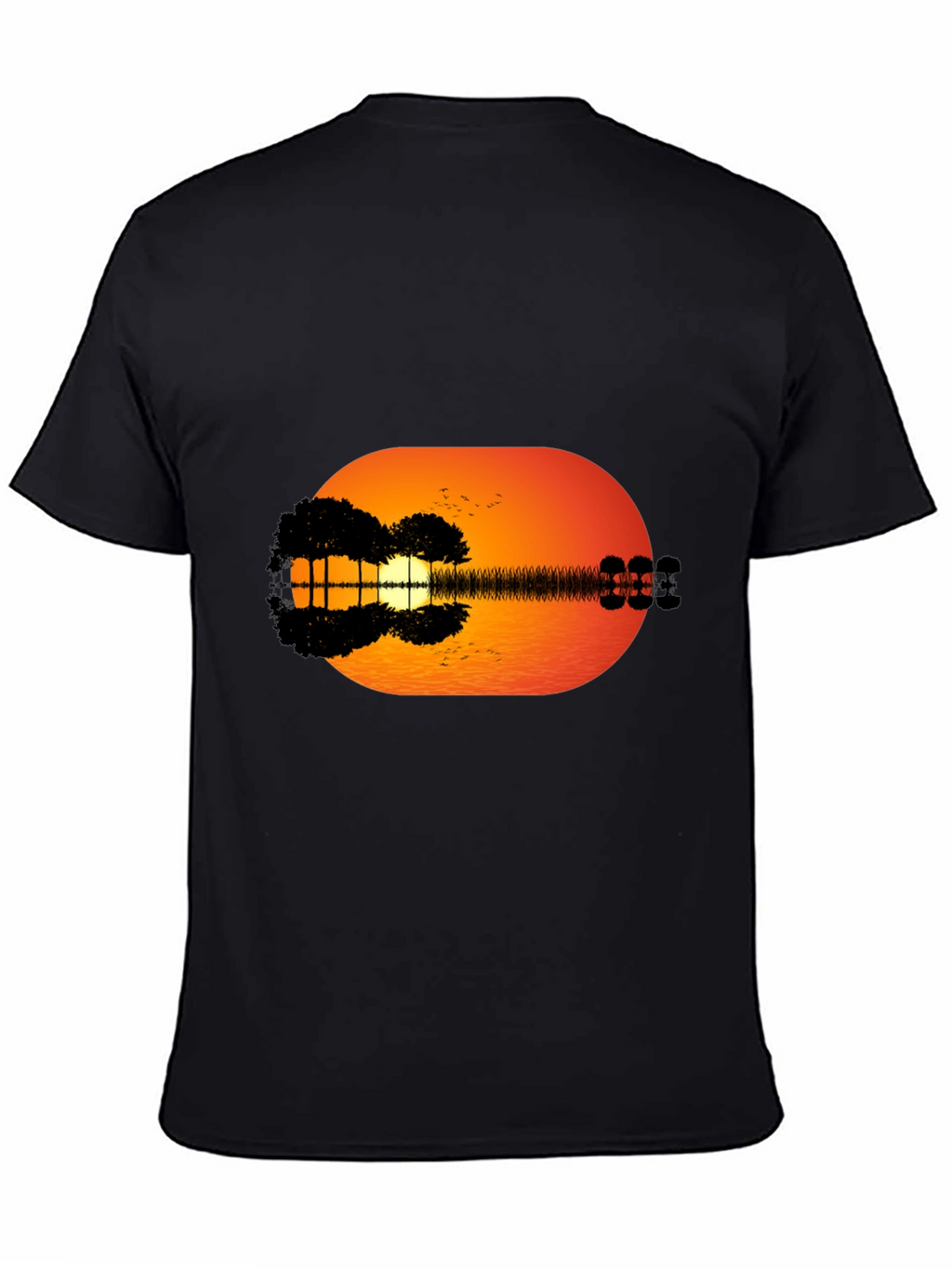 Sunset Guitar Graphic Tee - Black Casual T-Shirt