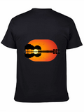 Sunset Guitar Graphic Tee - Black Casual T-Shirt
