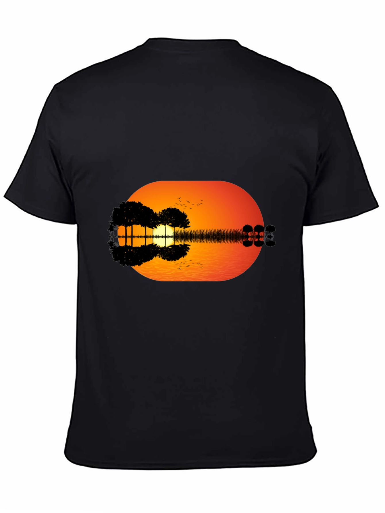 Sunset Guitar Graphic Tee - Black Casual T-Shirt