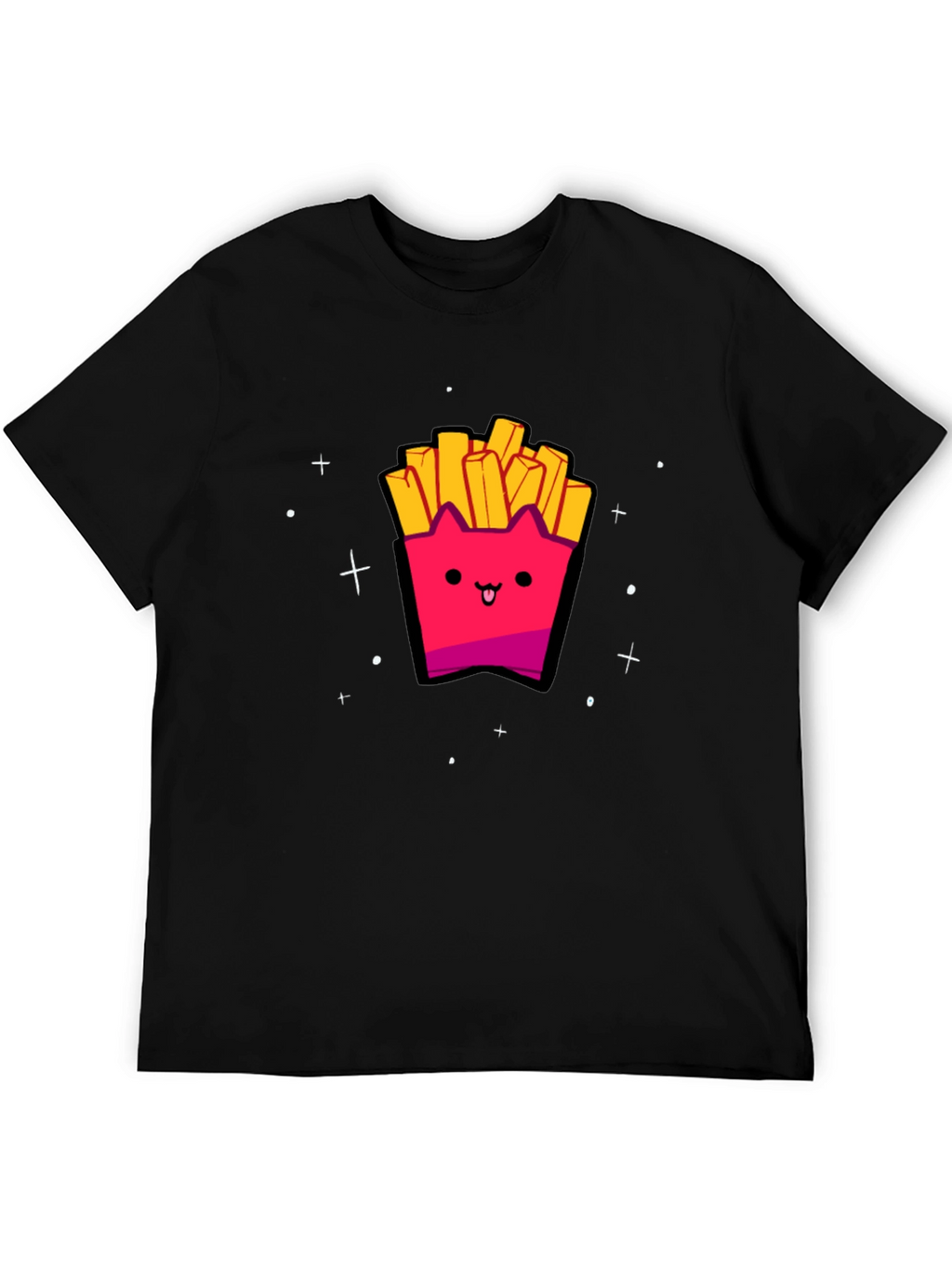 Cute Kawaii Fries Graphic Black T-Shirt