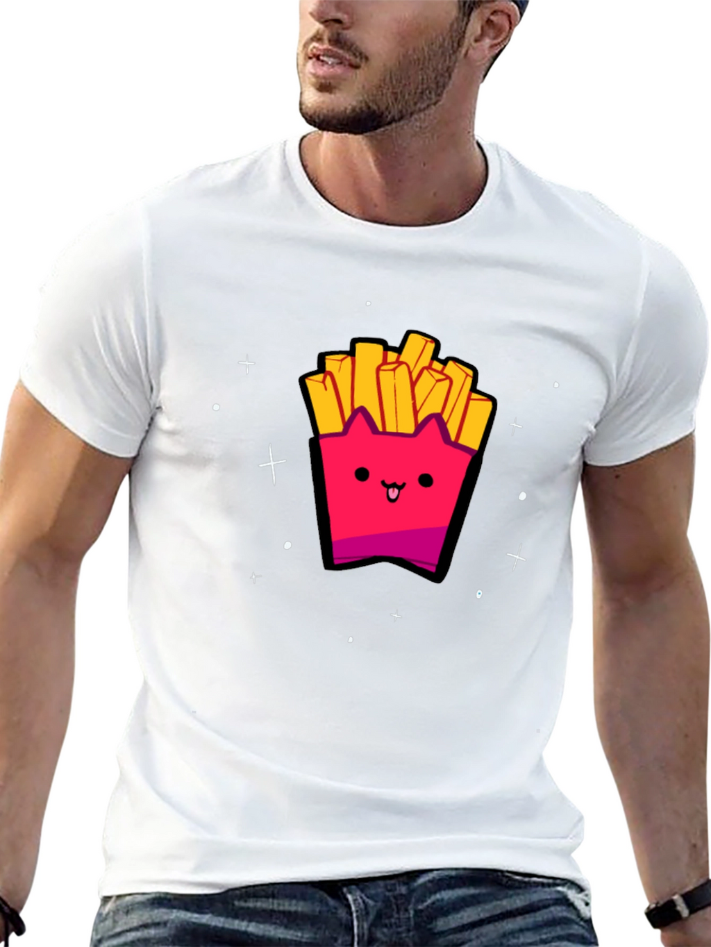 Cute Kawaii Fries Graphic Black T-Shirt