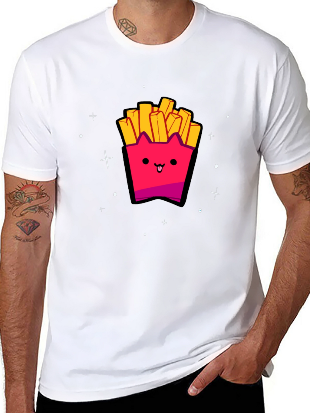 Cute Kawaii Fries Graphic Black T-Shirt