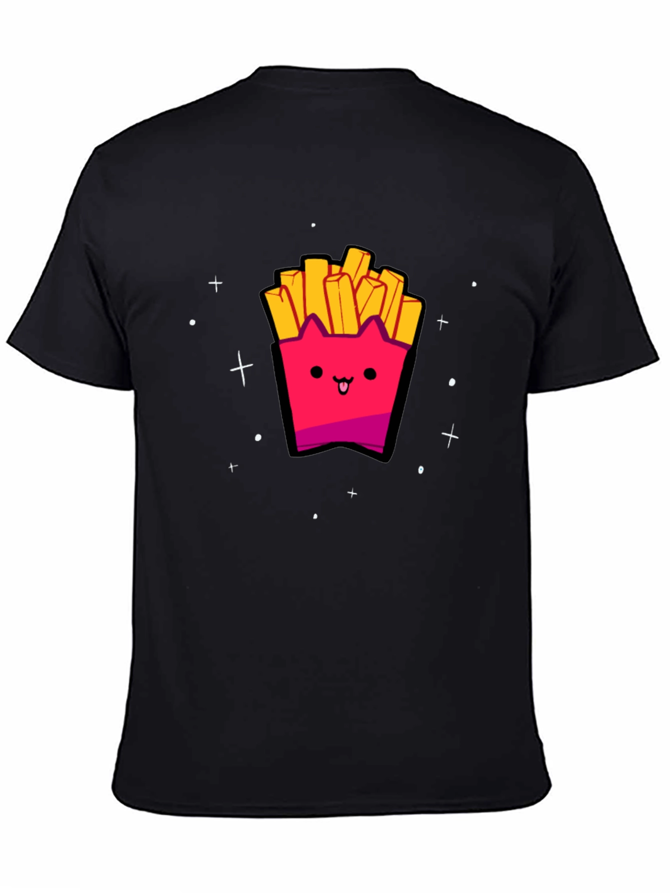 Cute Kawaii Fries Graphic Black T-Shirt
