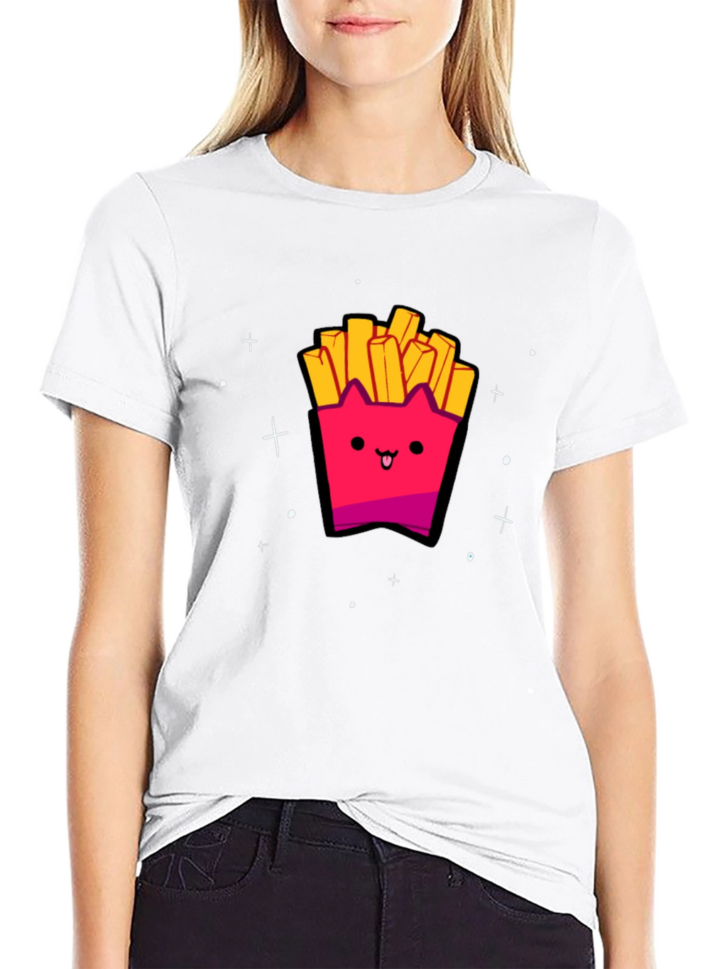 Cute Kawaii Fries Graphic Black T-Shirt