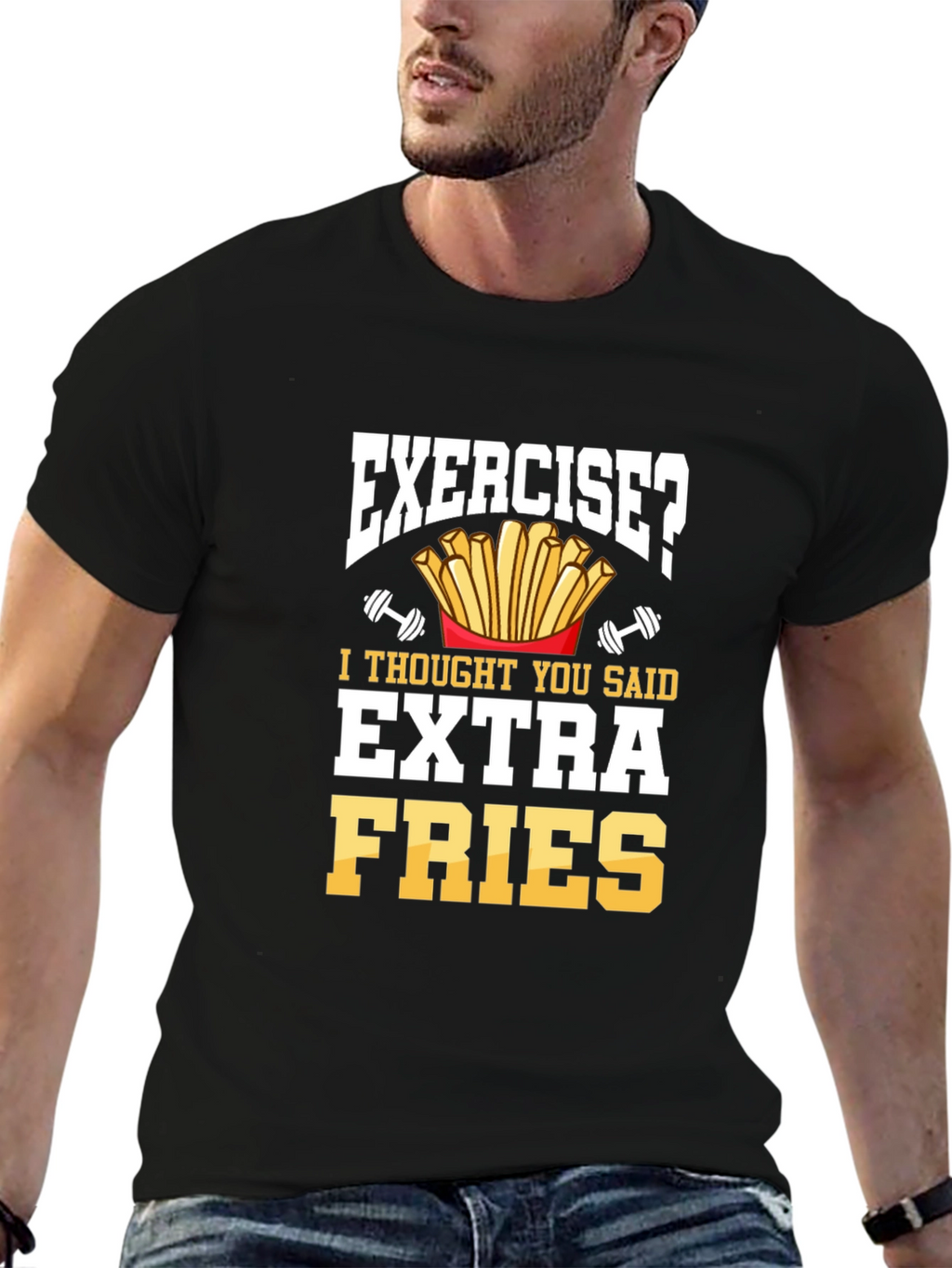 Exercise Extra Fries Funny Mens Graphic T-Shirt
