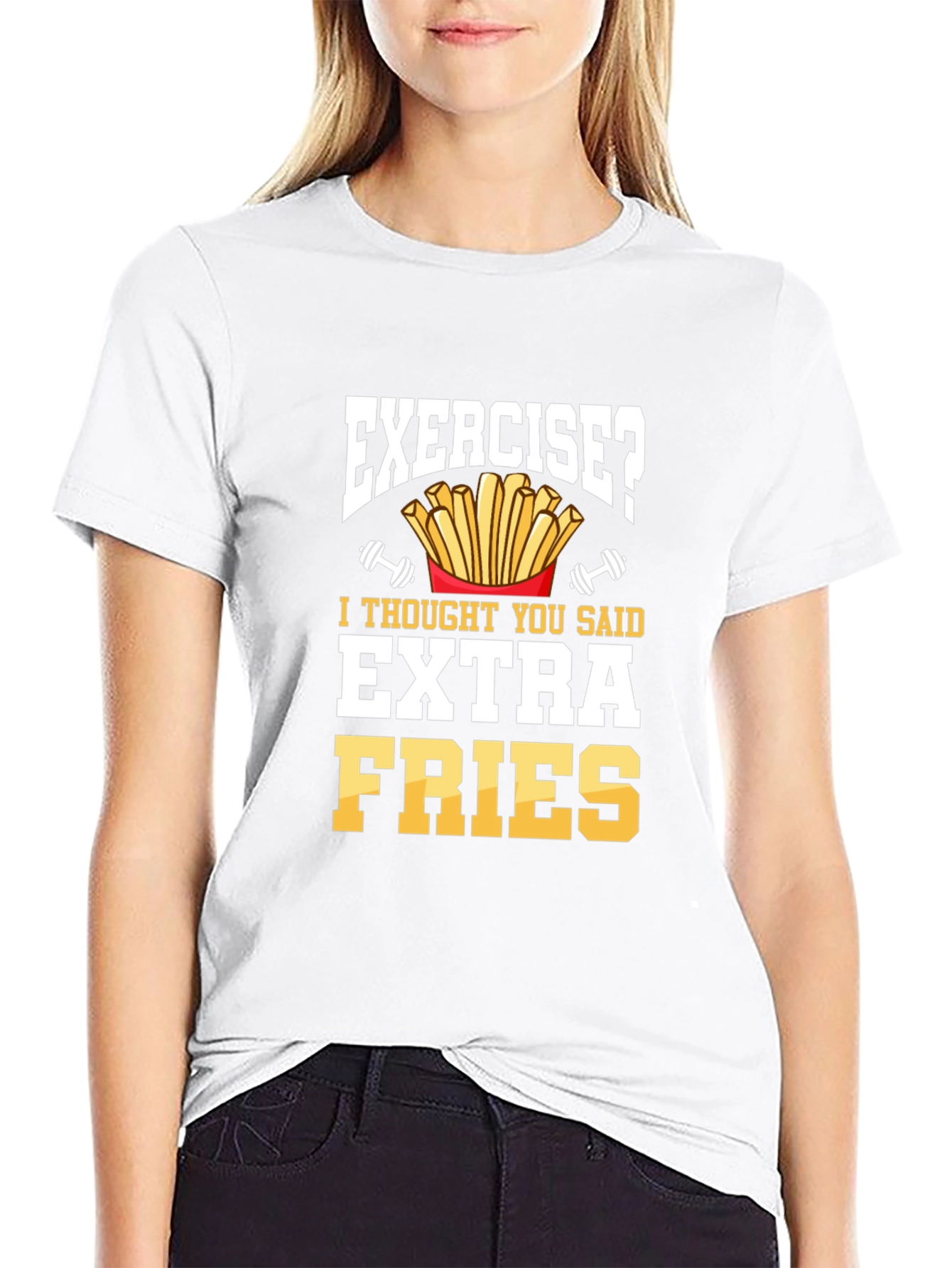 Exercise Extra Fries Funny Mens Graphic T-Shirt