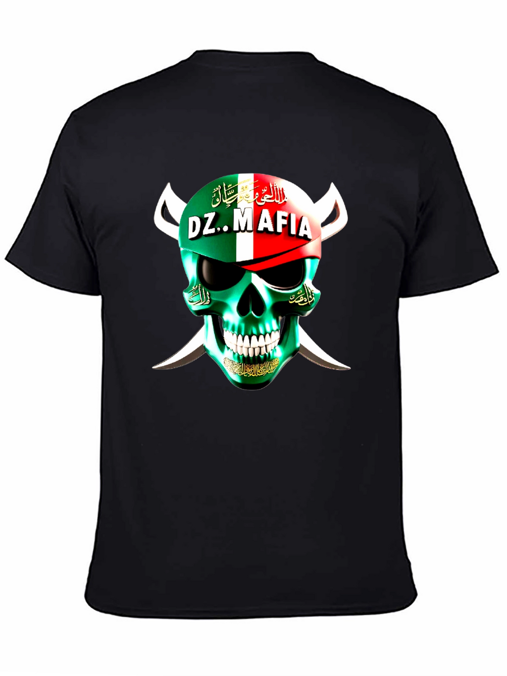 DZ Mafia Skull T-Shirt - Algeria Flag Design