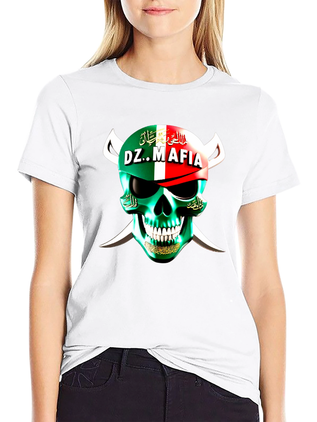 DZ Mafia Skull T-Shirt - Algeria Flag Design