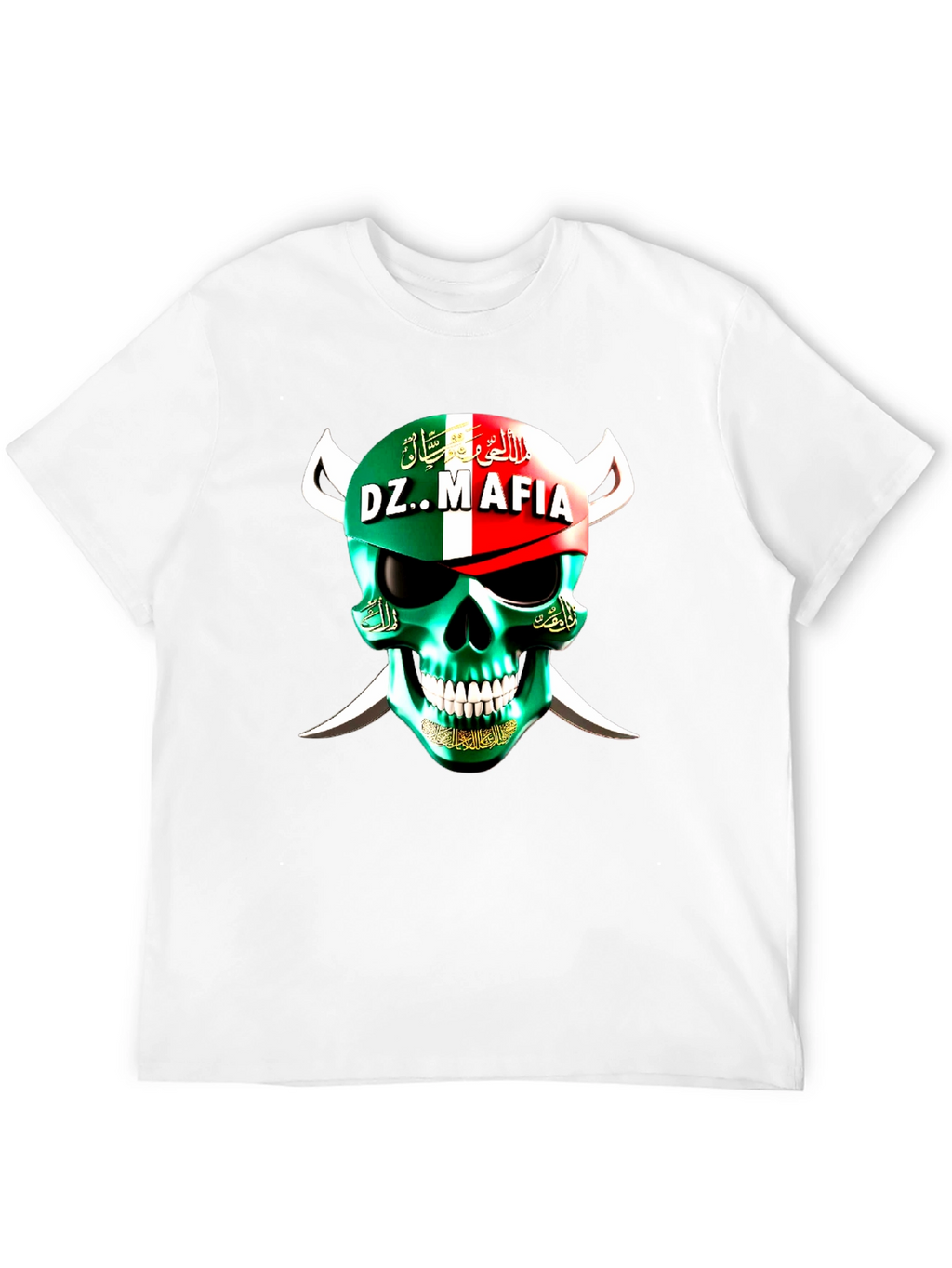 DZ Mafia Skull T-Shirt - Algeria Flag Design