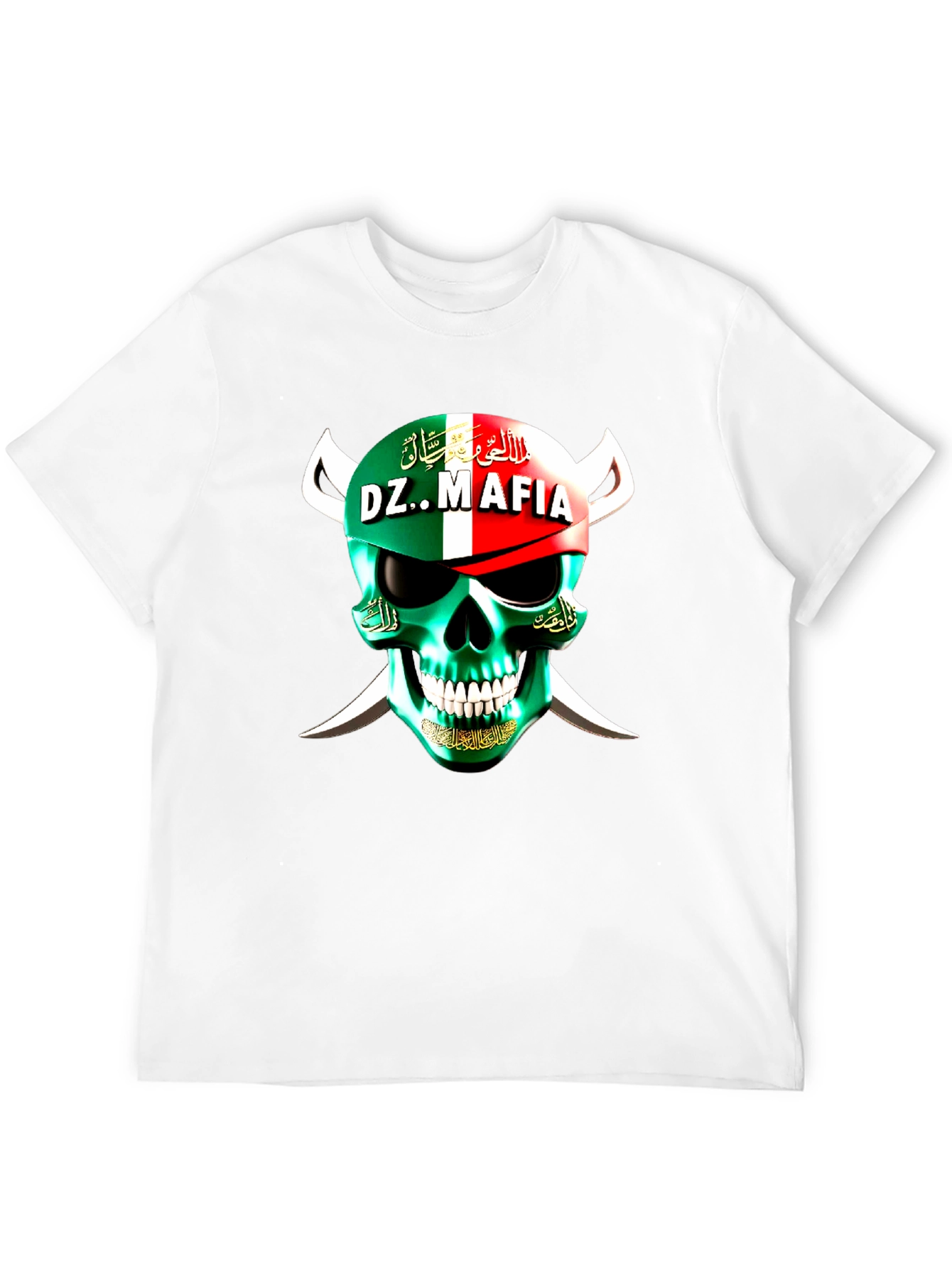 DZ Mafia Skull T-Shirt - Algeria Flag Design