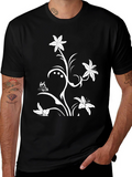 Black Tee with Floral Butterfly Design