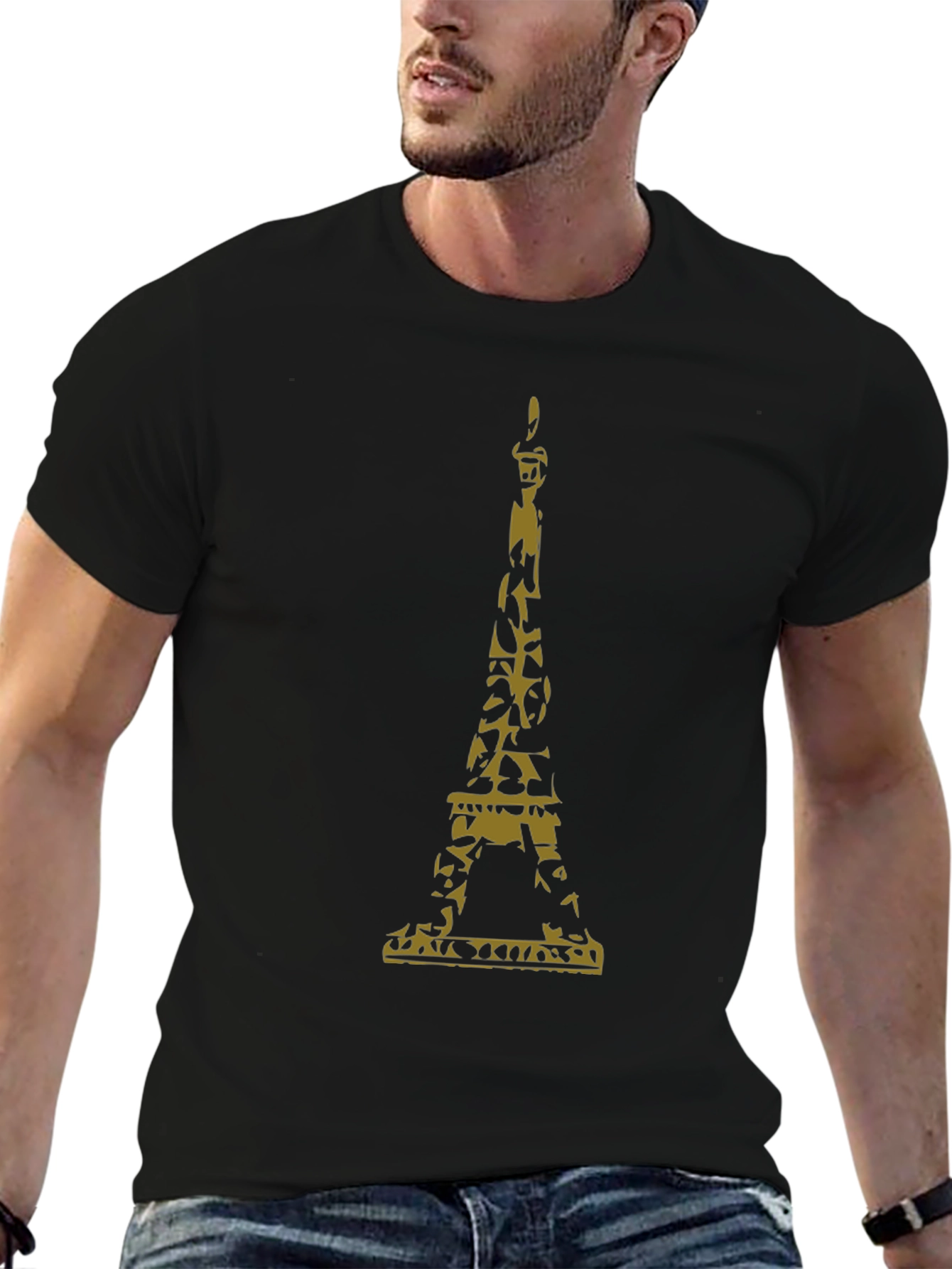 Eiffel Tower Camo Graphic Black T-Shirt
