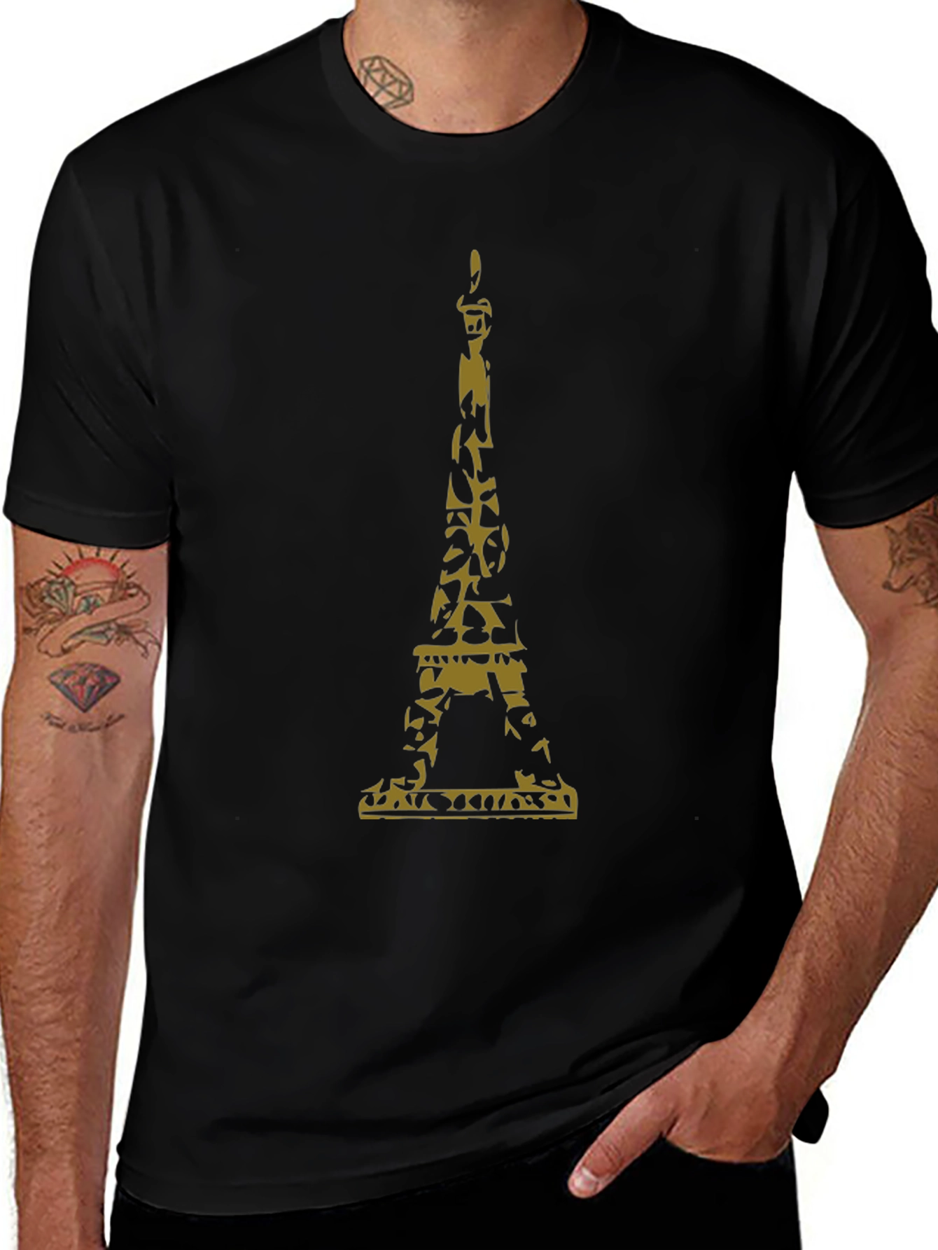 Eiffel Tower Camo Graphic Black T-Shirt