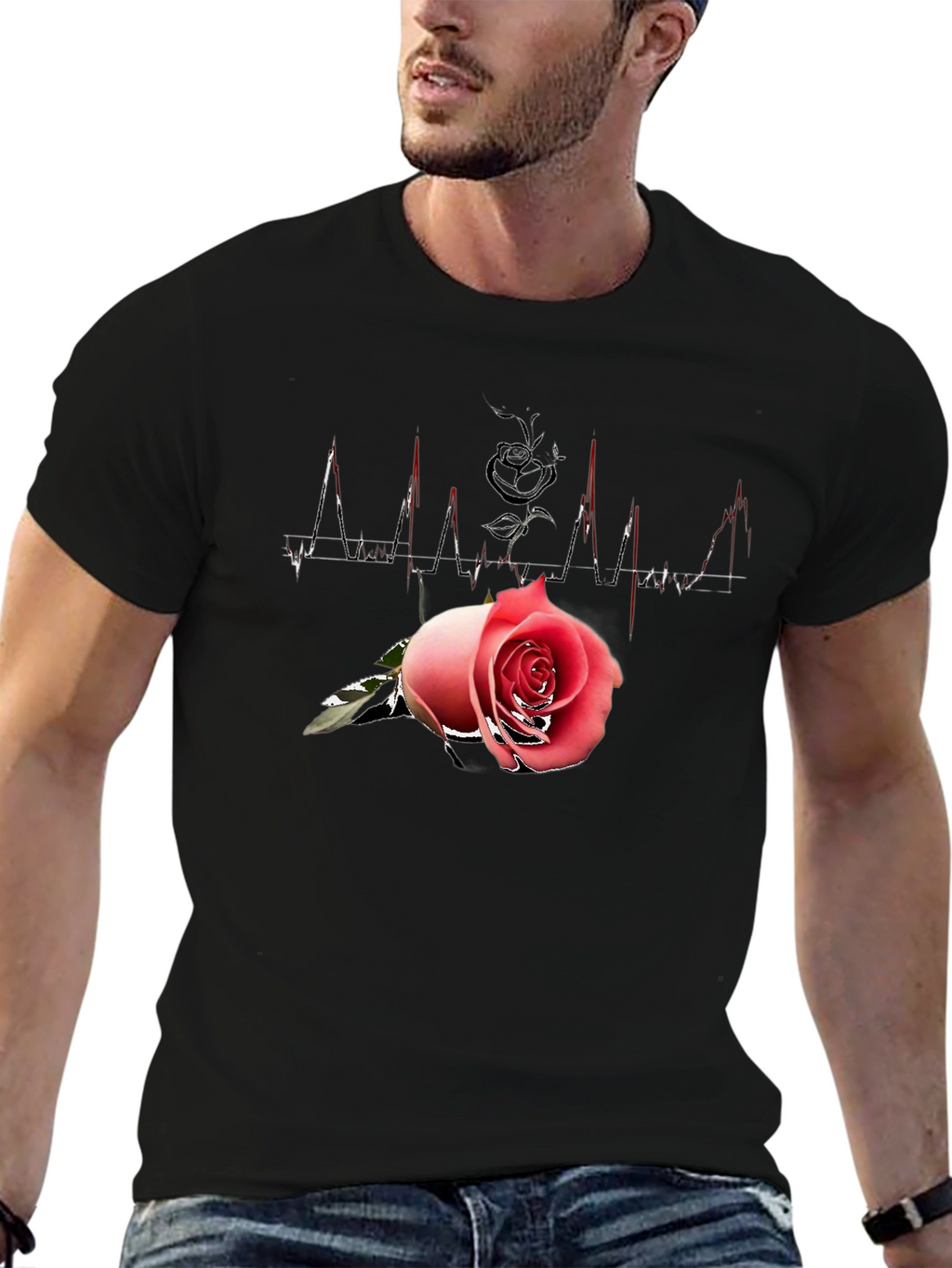 Rose Heartbeat Black Tee