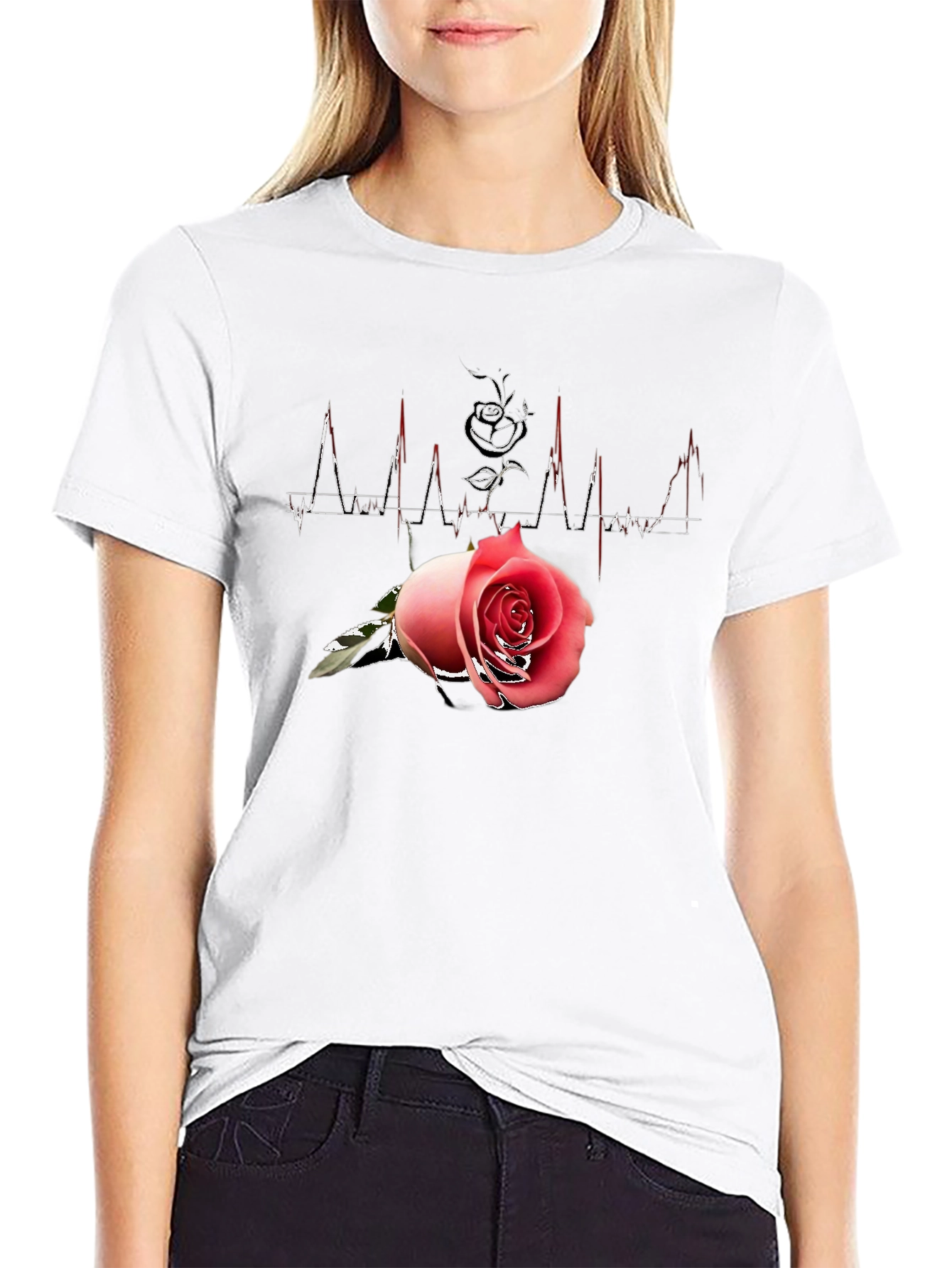 Rose Heartbeat Black Tee