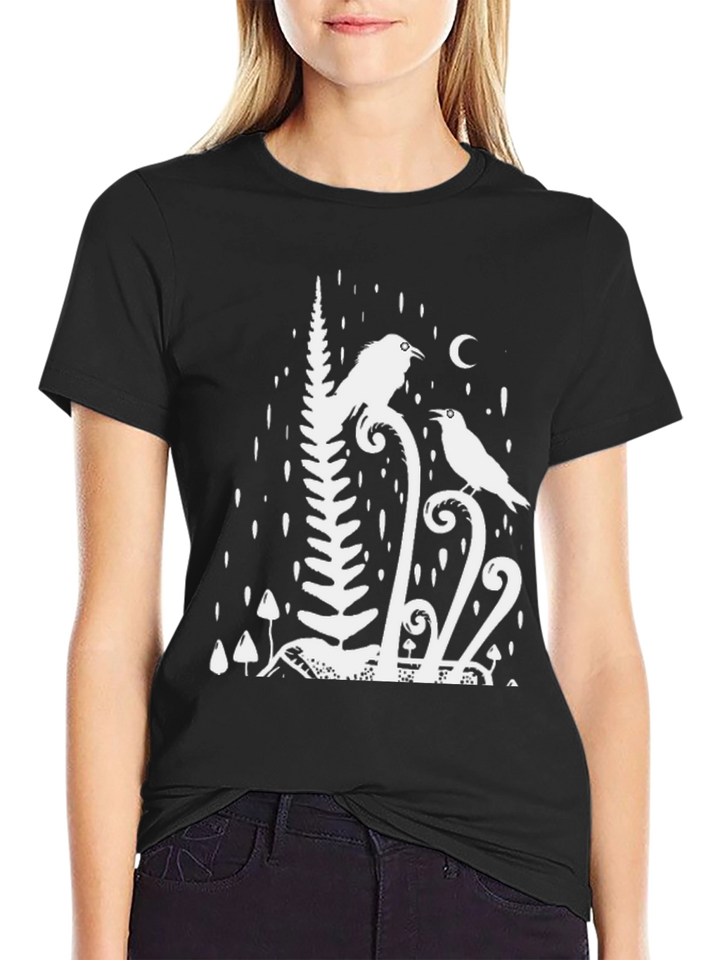 Raven & Moon Graphic Tee - Black Cotton T-Shirt