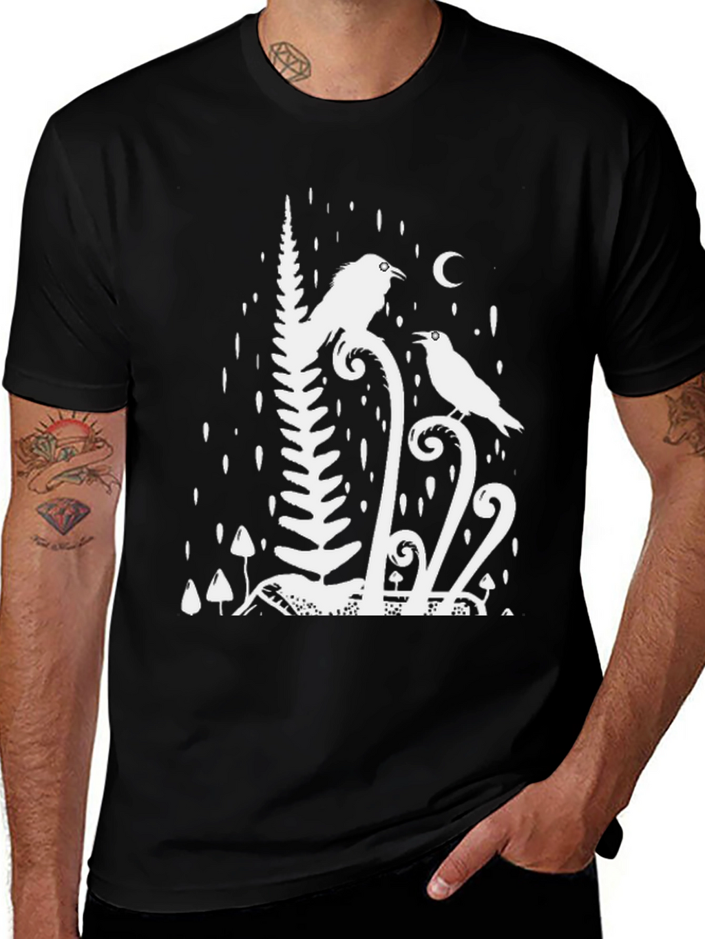 Raven & Moon Graphic Tee - Black Cotton T-Shirt