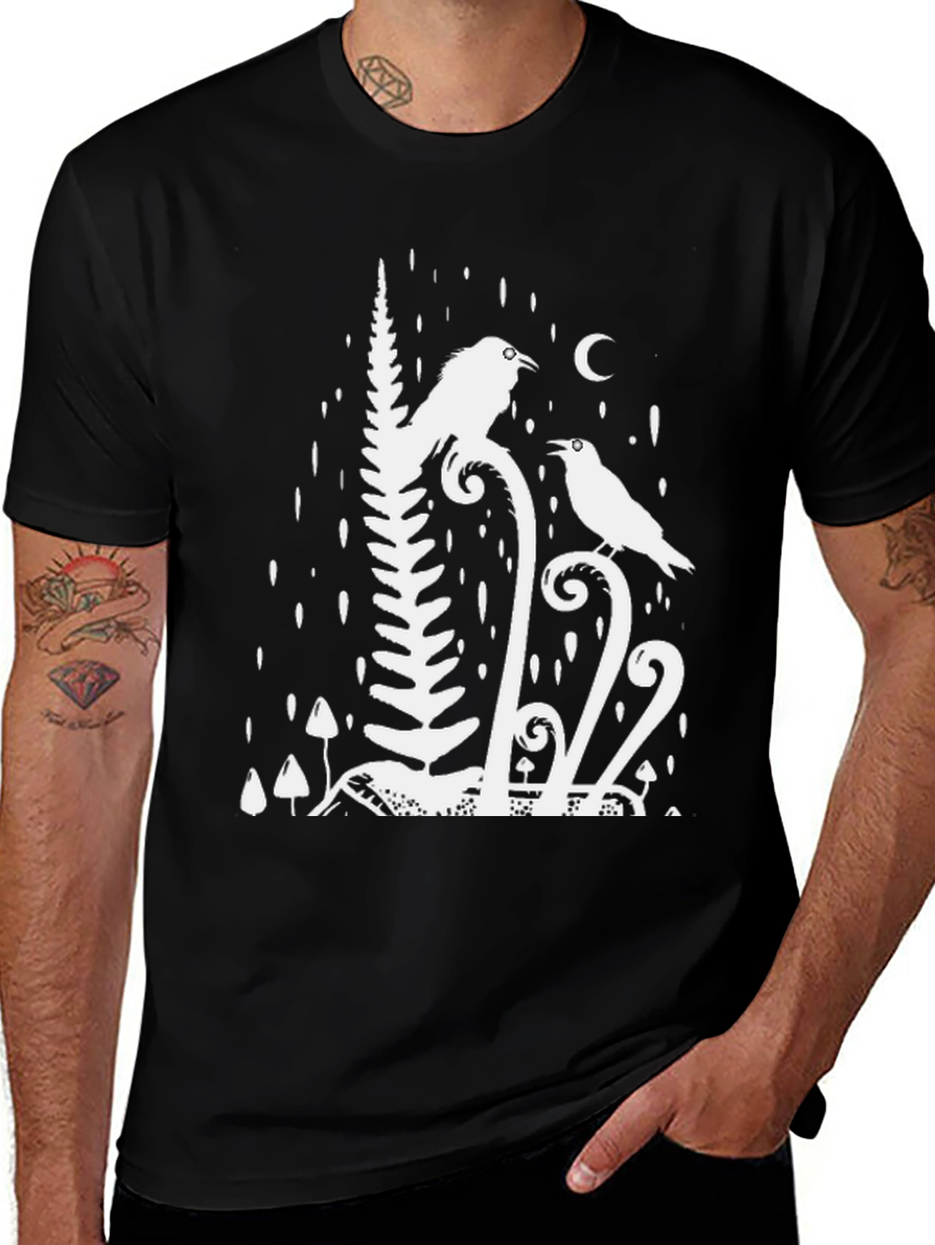 Raven & Moon Graphic Tee - Black Cotton T-Shirt