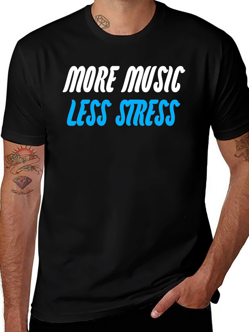 More Music Less Stress Graphic T-Shirt