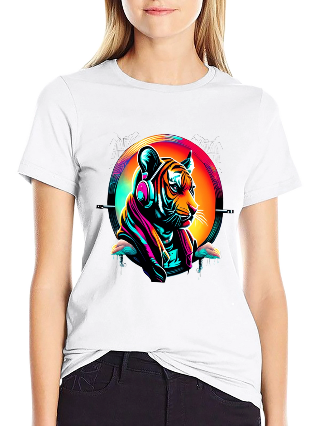 Neon Tiger Graphic T-Shirt - Mens Black Tee