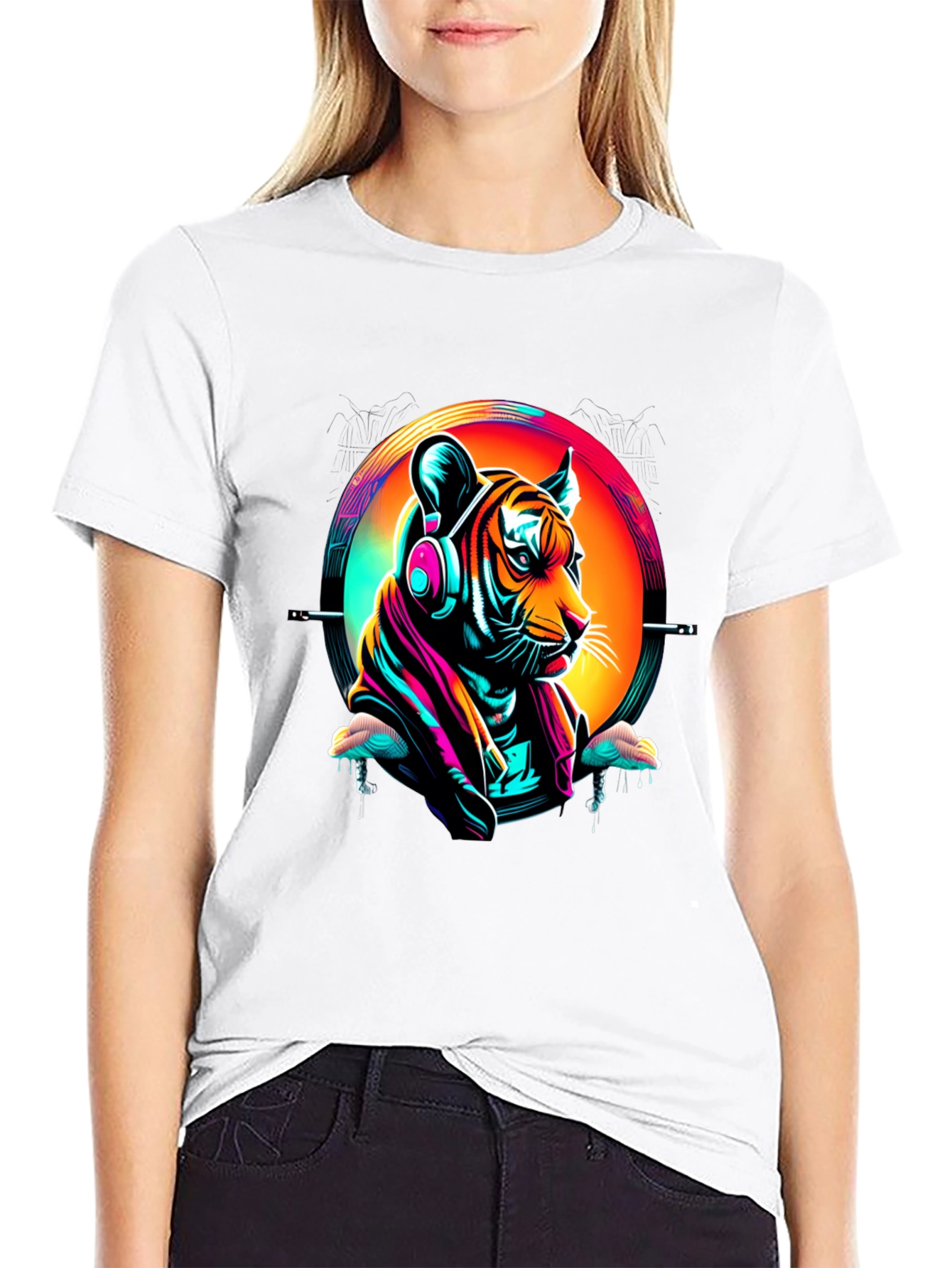 Neon Tiger Graphic T-Shirt - Mens Black Tee