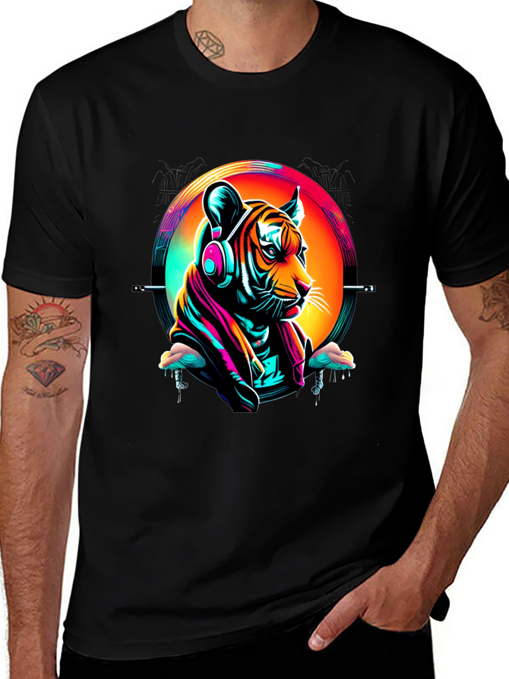 Neon Tiger Graphic T-Shirt - Mens Black Tee