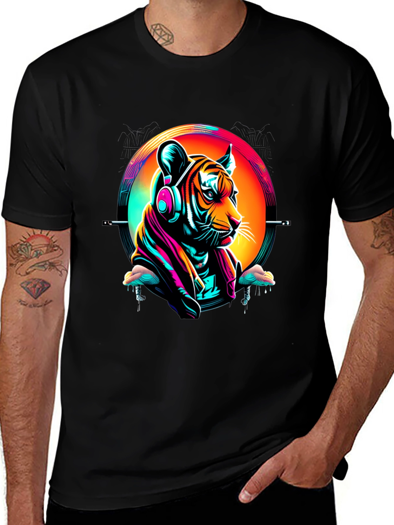 Neon Tiger Graphic T-Shirt - Mens Black Tee