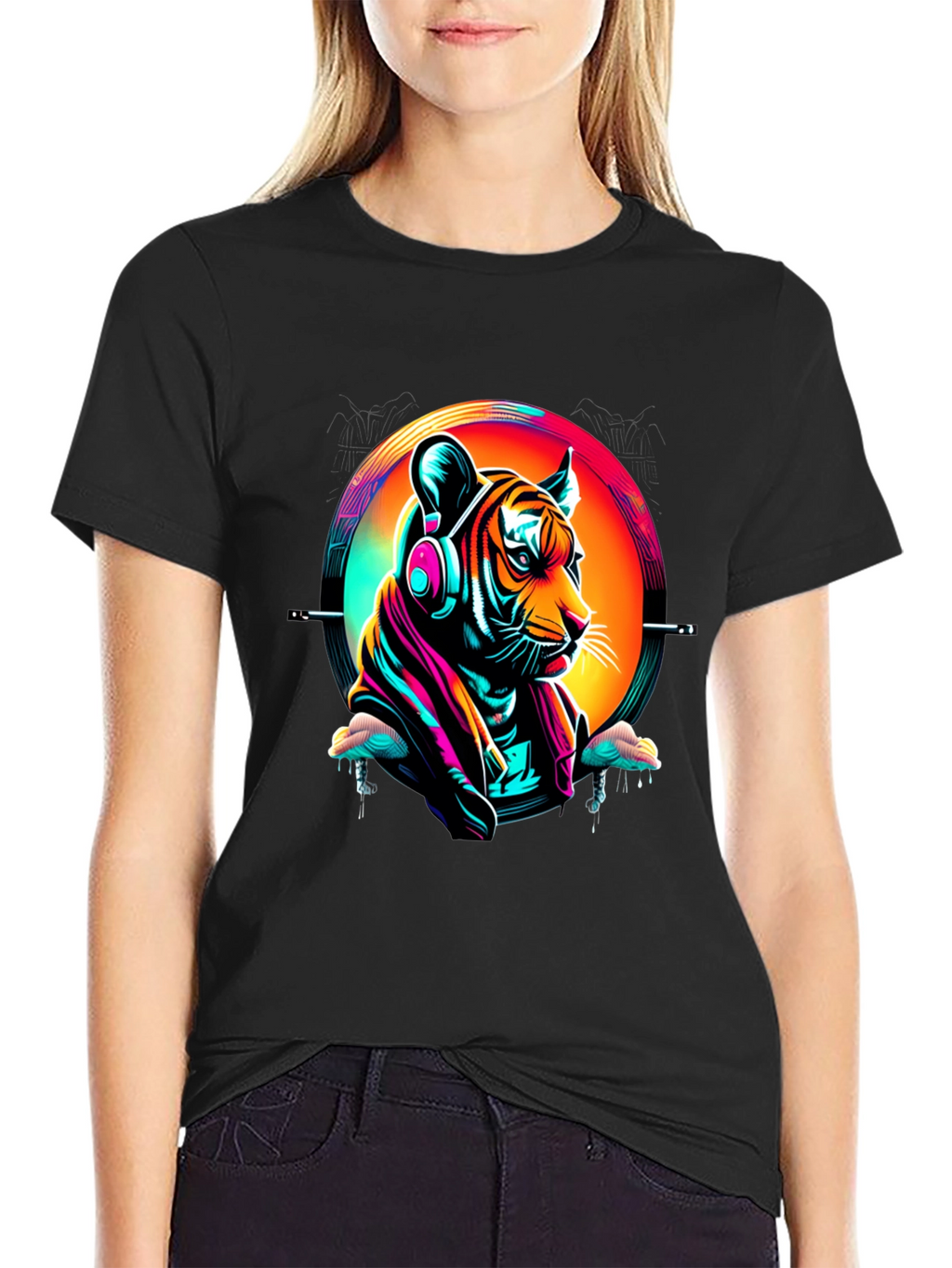 Neon Tiger Graphic T-Shirt - Mens Black Tee