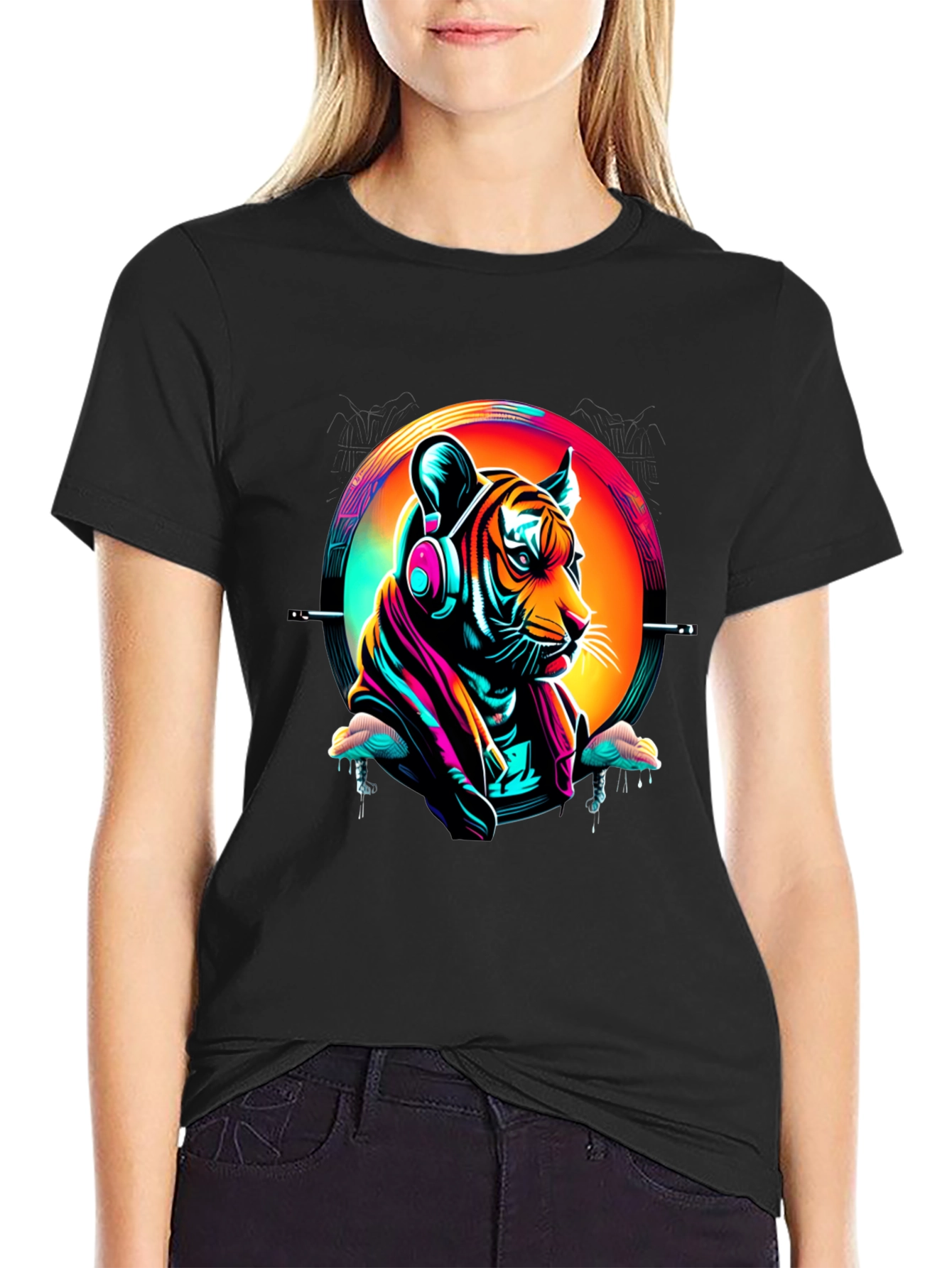 Neon Tiger Graphic T-Shirt - Mens Black Tee