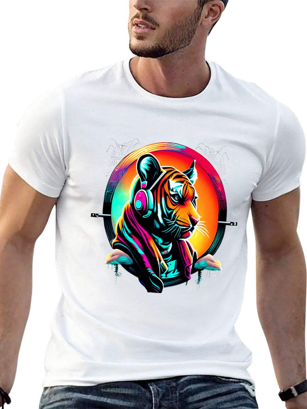 Neon Tiger Graphic T-Shirt - Mens Black Tee