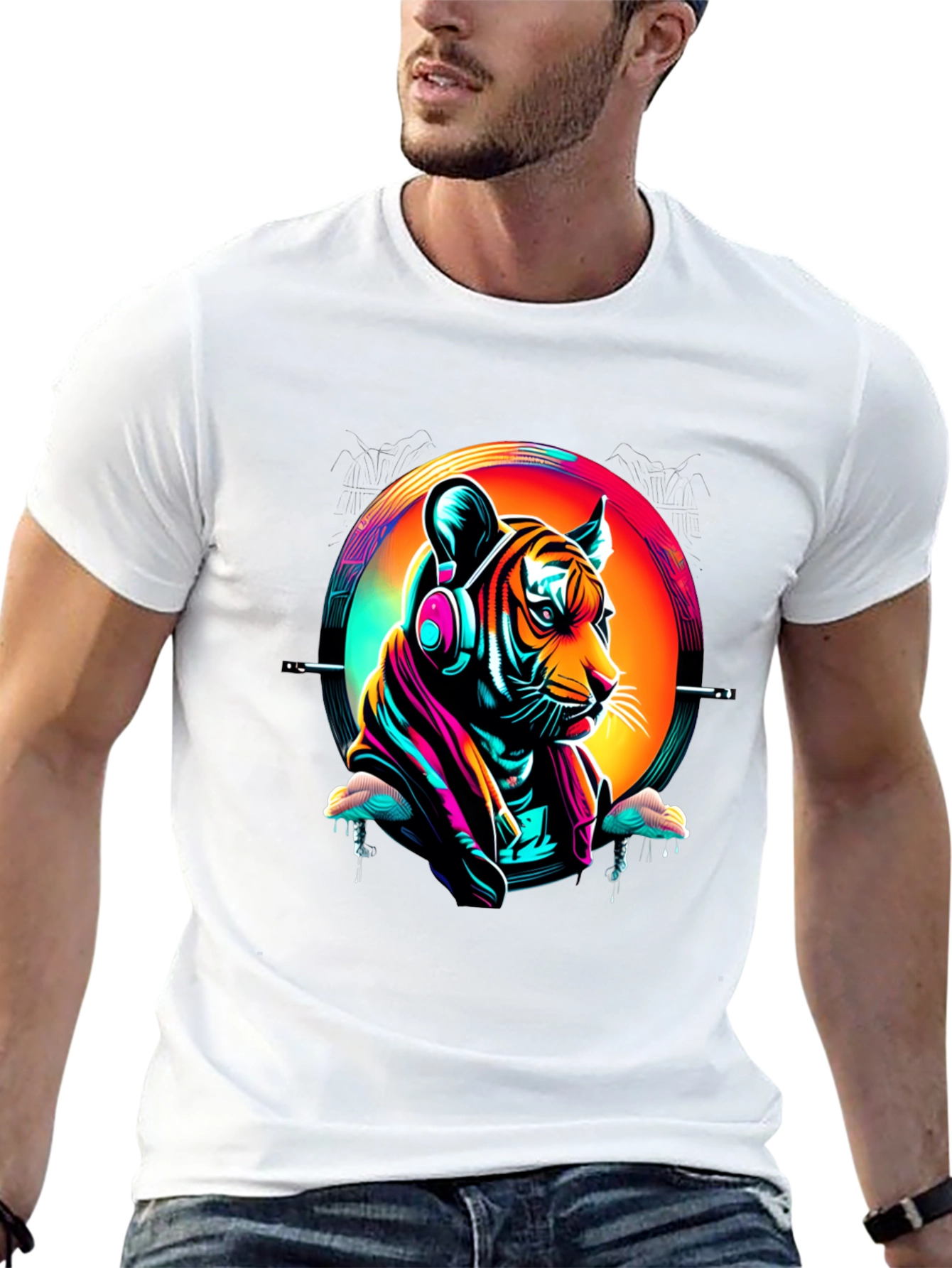 Neon Tiger Graphic T-Shirt - Mens Black Tee