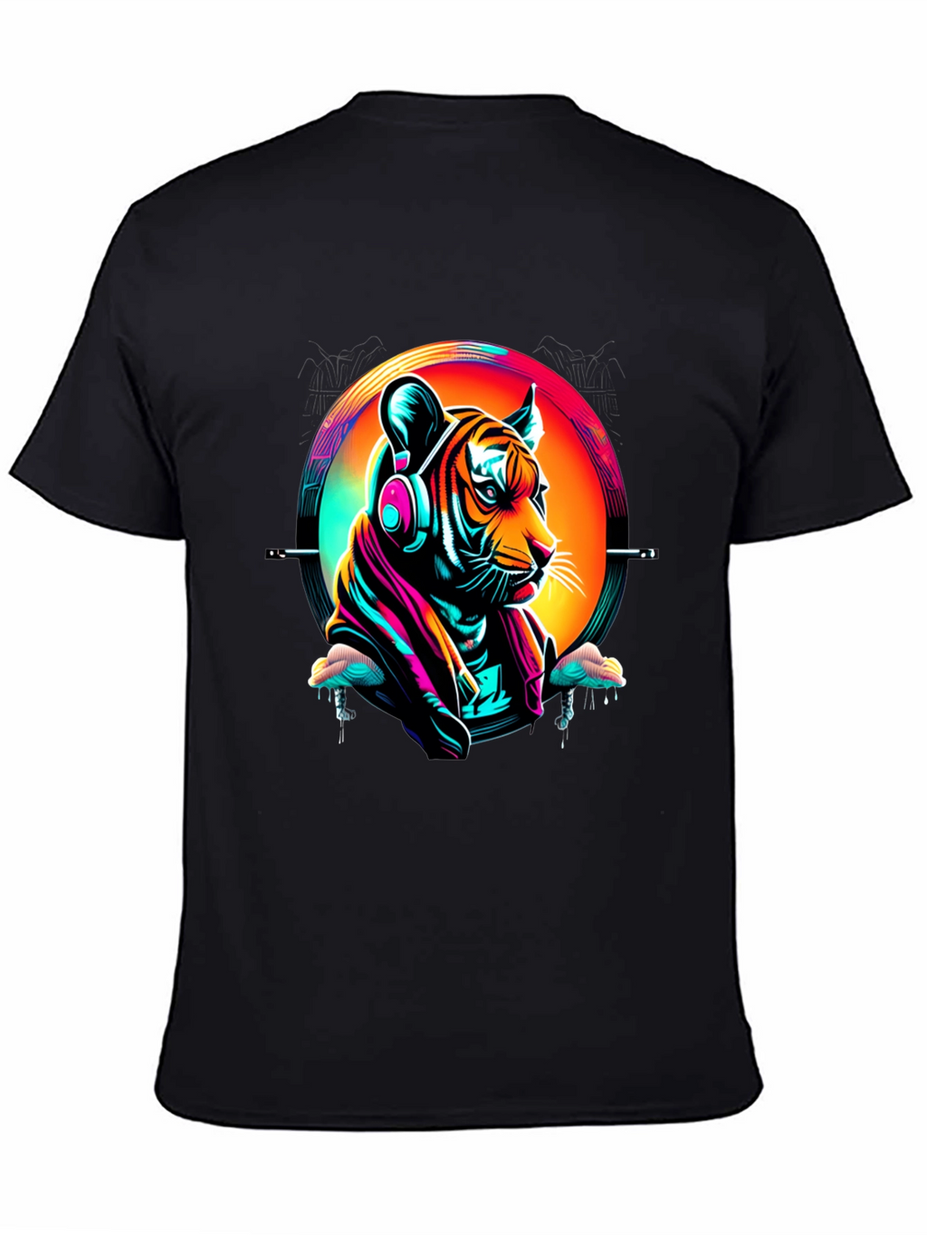 Neon Tiger Graphic T-Shirt - Mens Black Tee