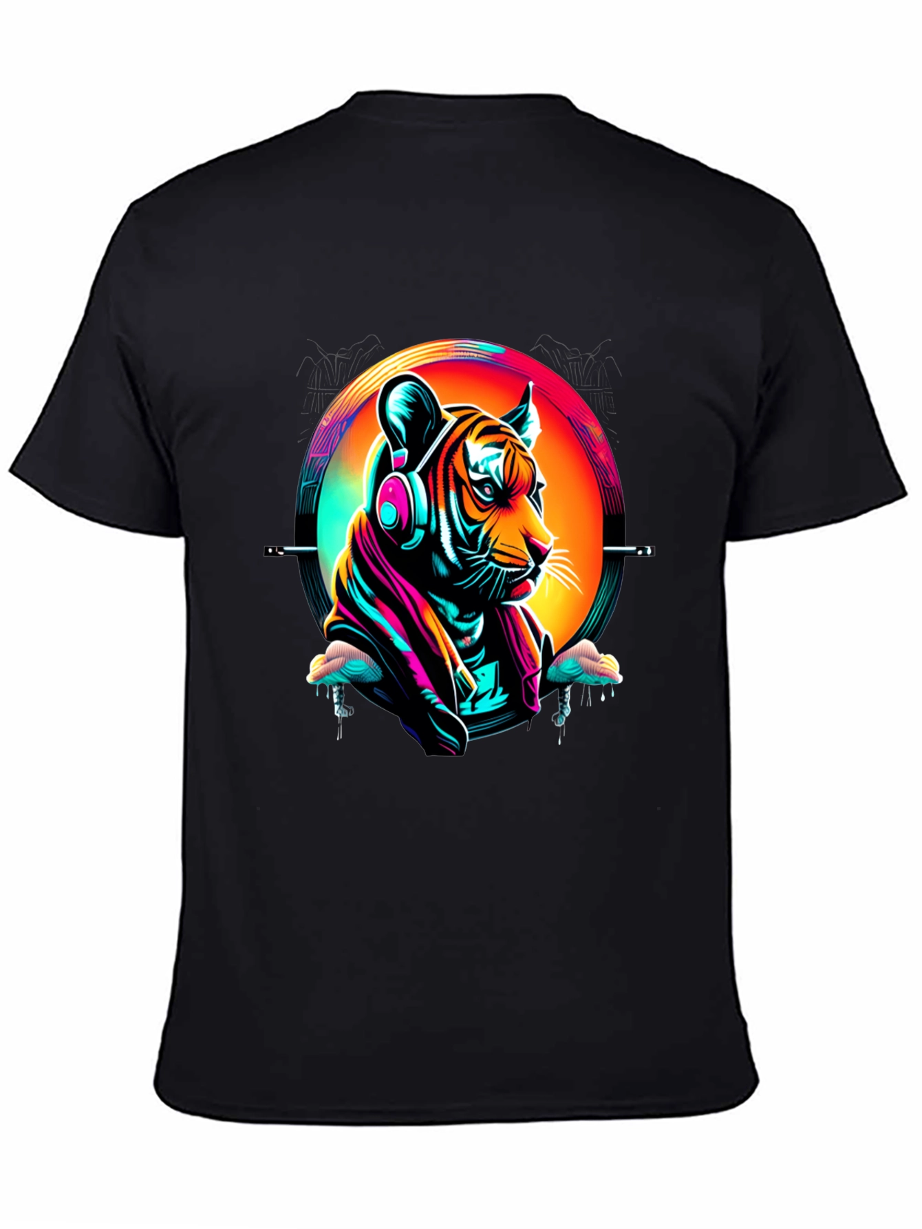 Neon Tiger Graphic T-Shirt - Mens Black Tee