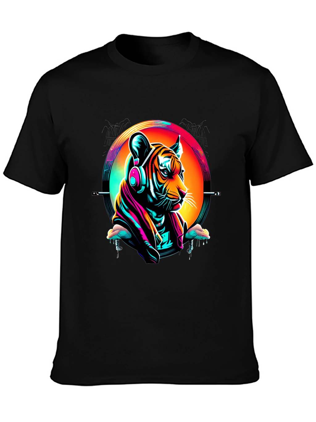 Neon Tiger Graphic T-Shirt - Mens Black Tee