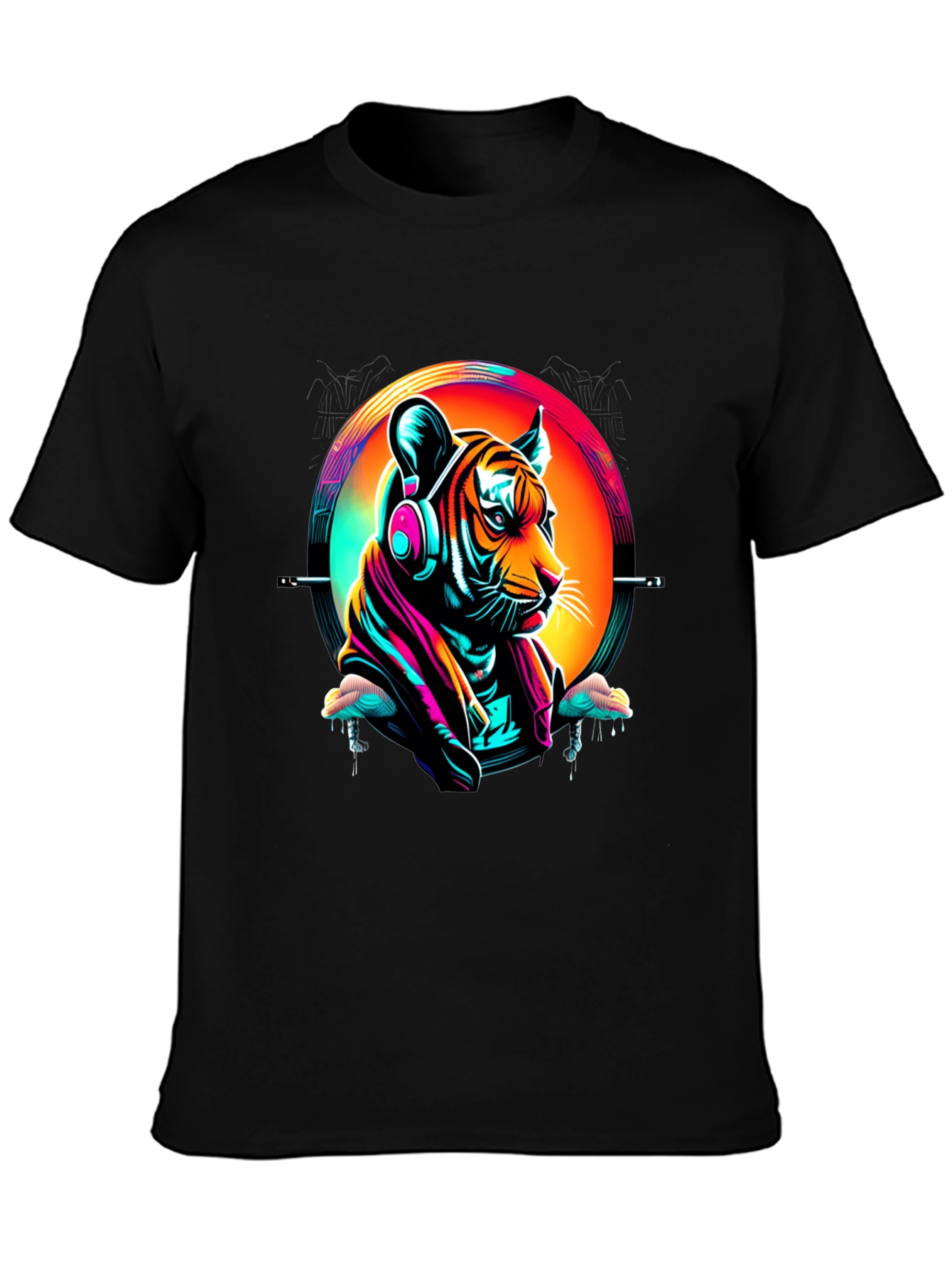 Neon Tiger Graphic T-Shirt - Mens Black Tee