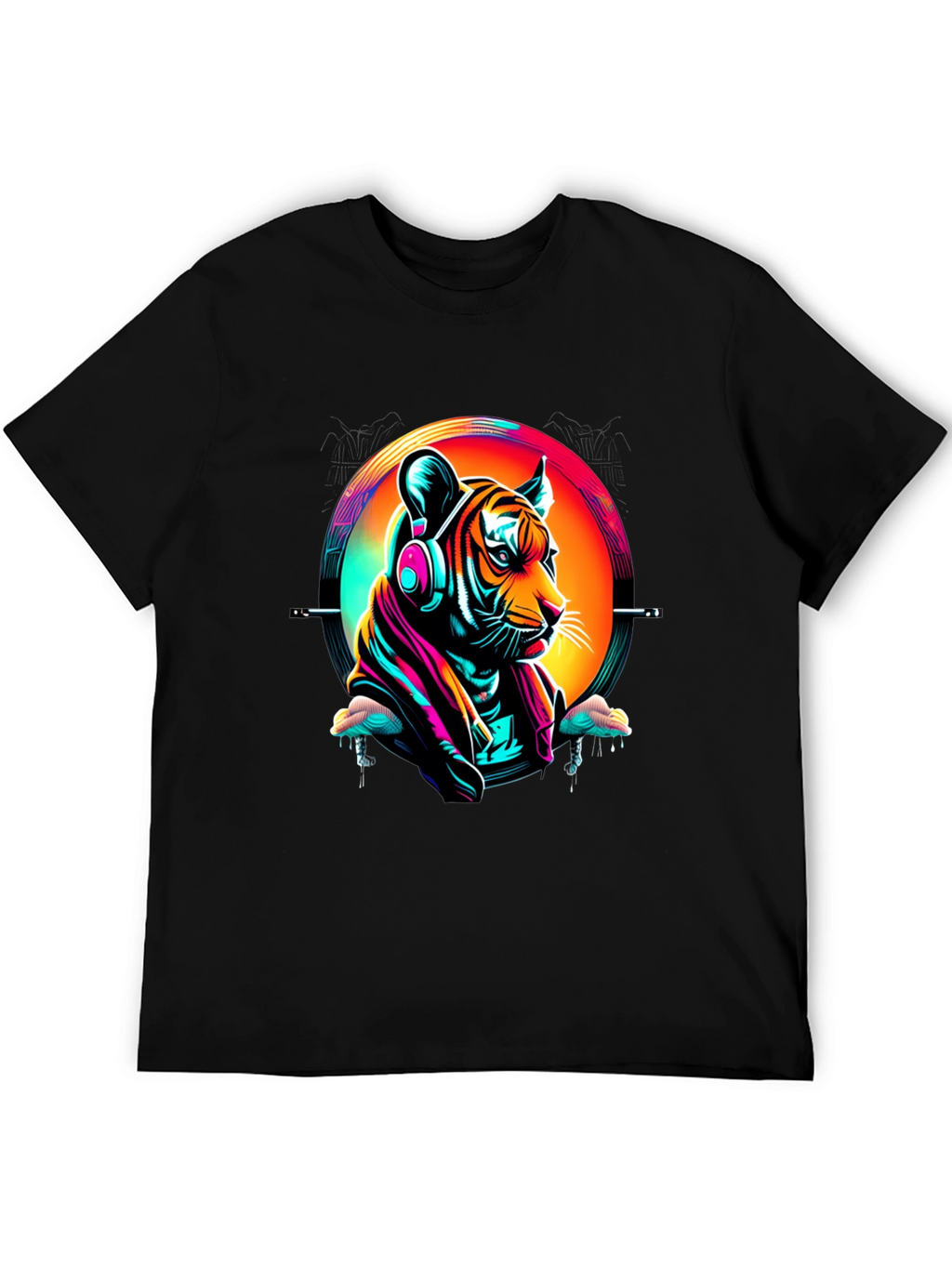 Neon Tiger Graphic T-Shirt - Mens Black Tee