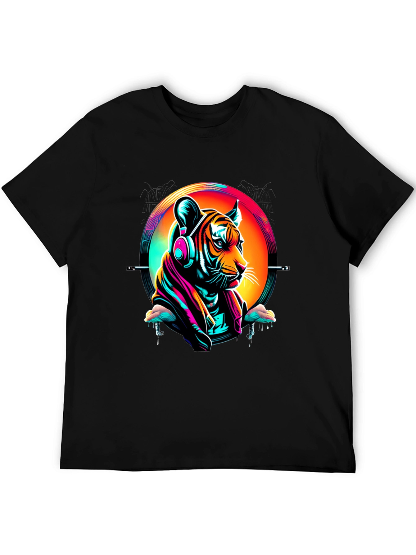 Neon Tiger Graphic T-Shirt - Mens Black Tee
