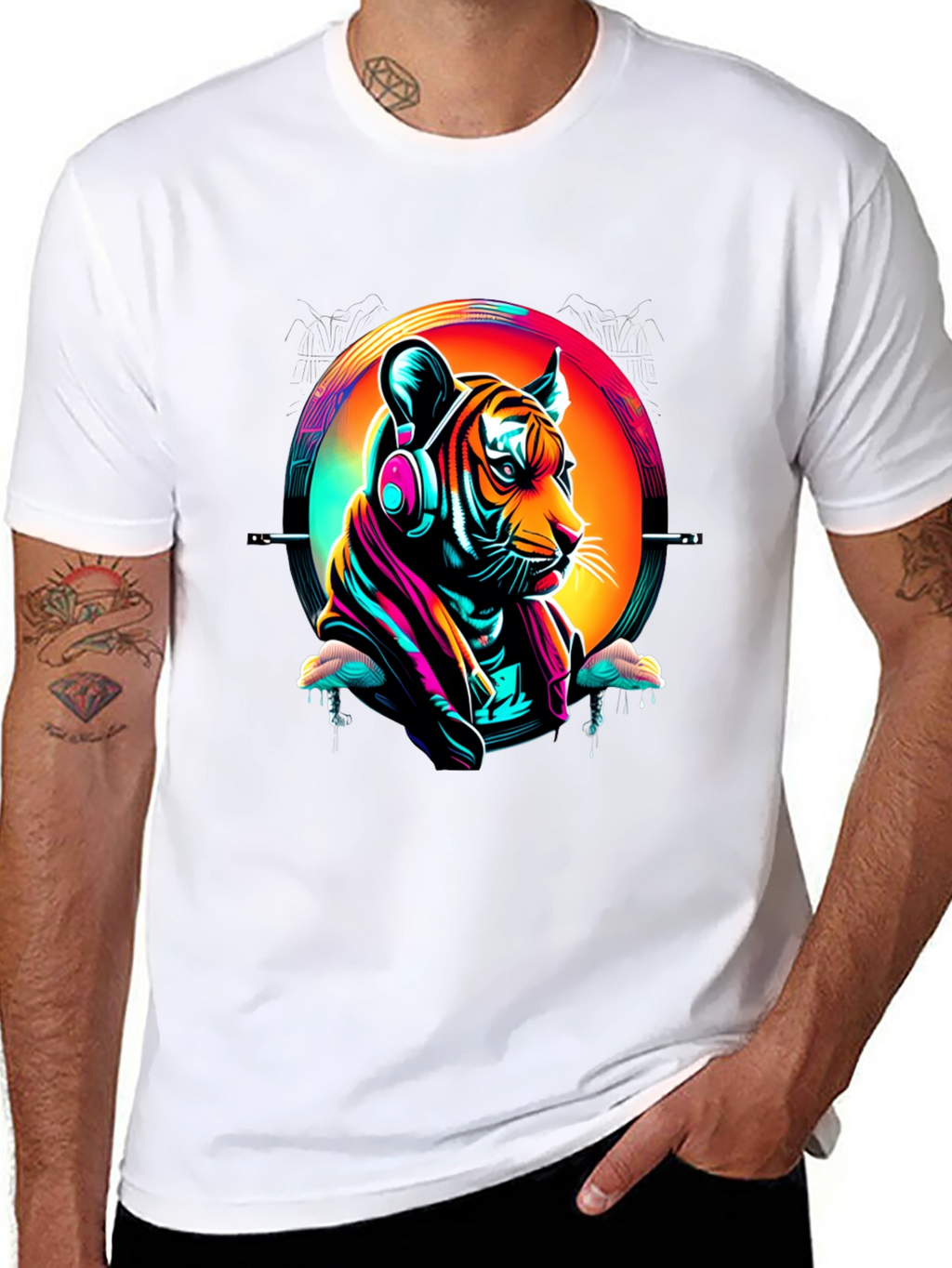 Neon Tiger Graphic T-Shirt - Mens Black Tee