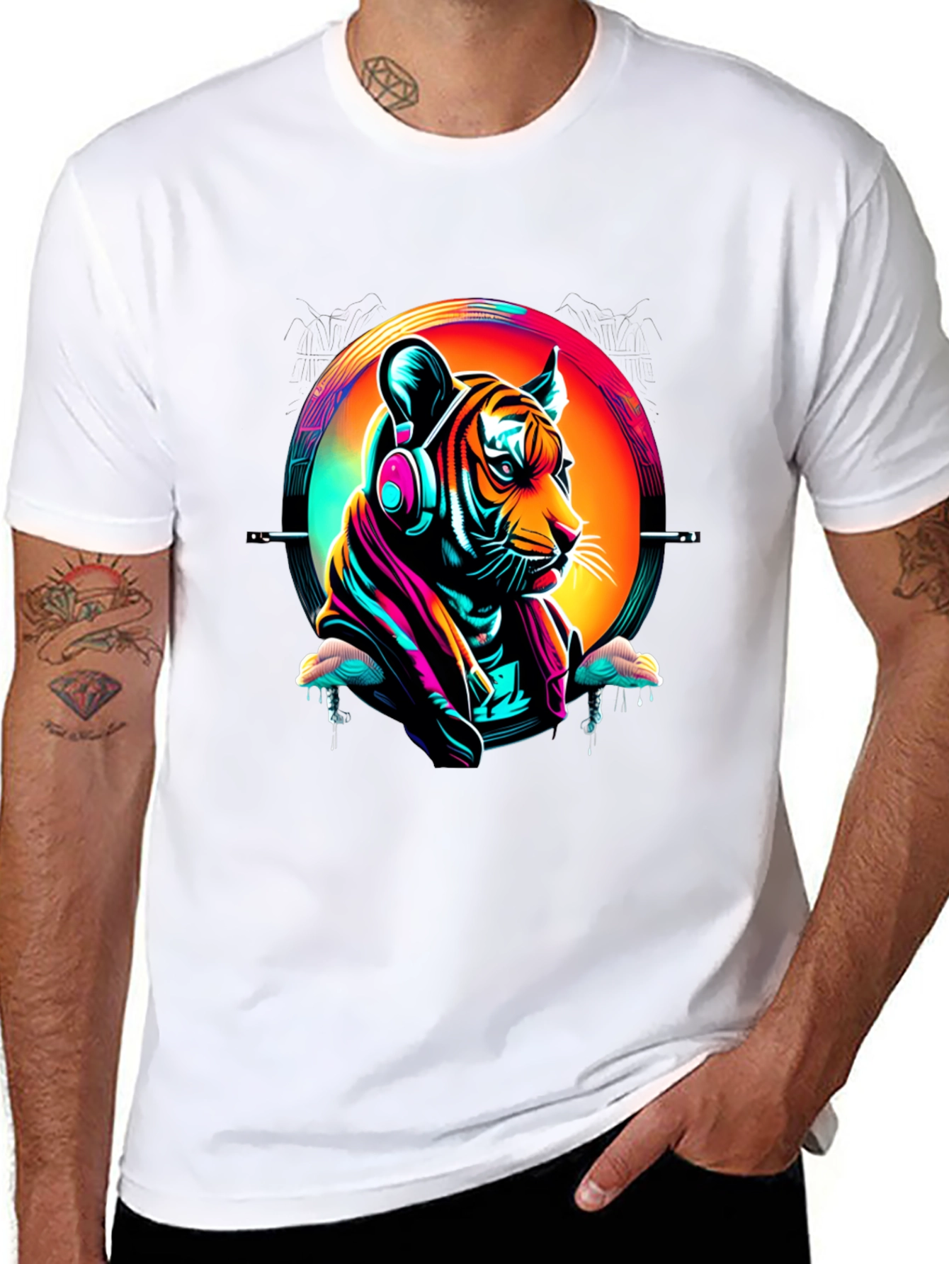 Neon Tiger Graphic T-Shirt - Mens Black Tee