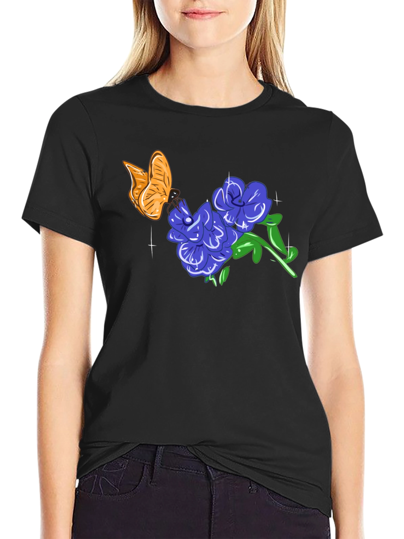Butterfly & Floral Graphic T-Shirt