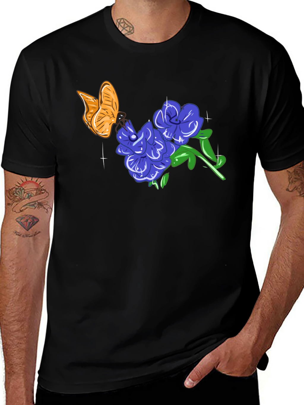 Butterfly & Floral Graphic T-Shirt