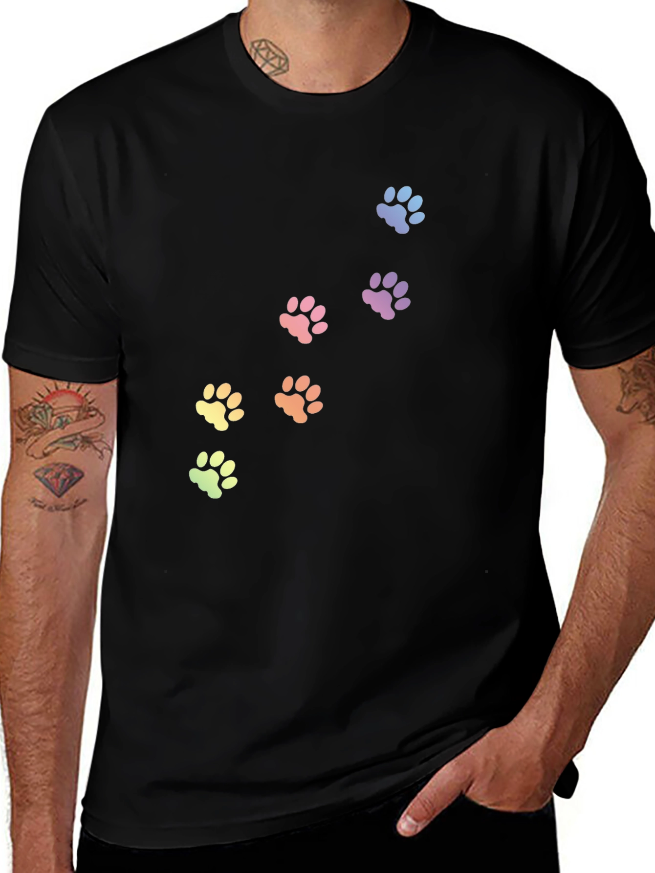 Rainbow Paw Print T-Shirt - Black